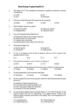 PU MPET Biotechnology Engineering 2016 Question Paper