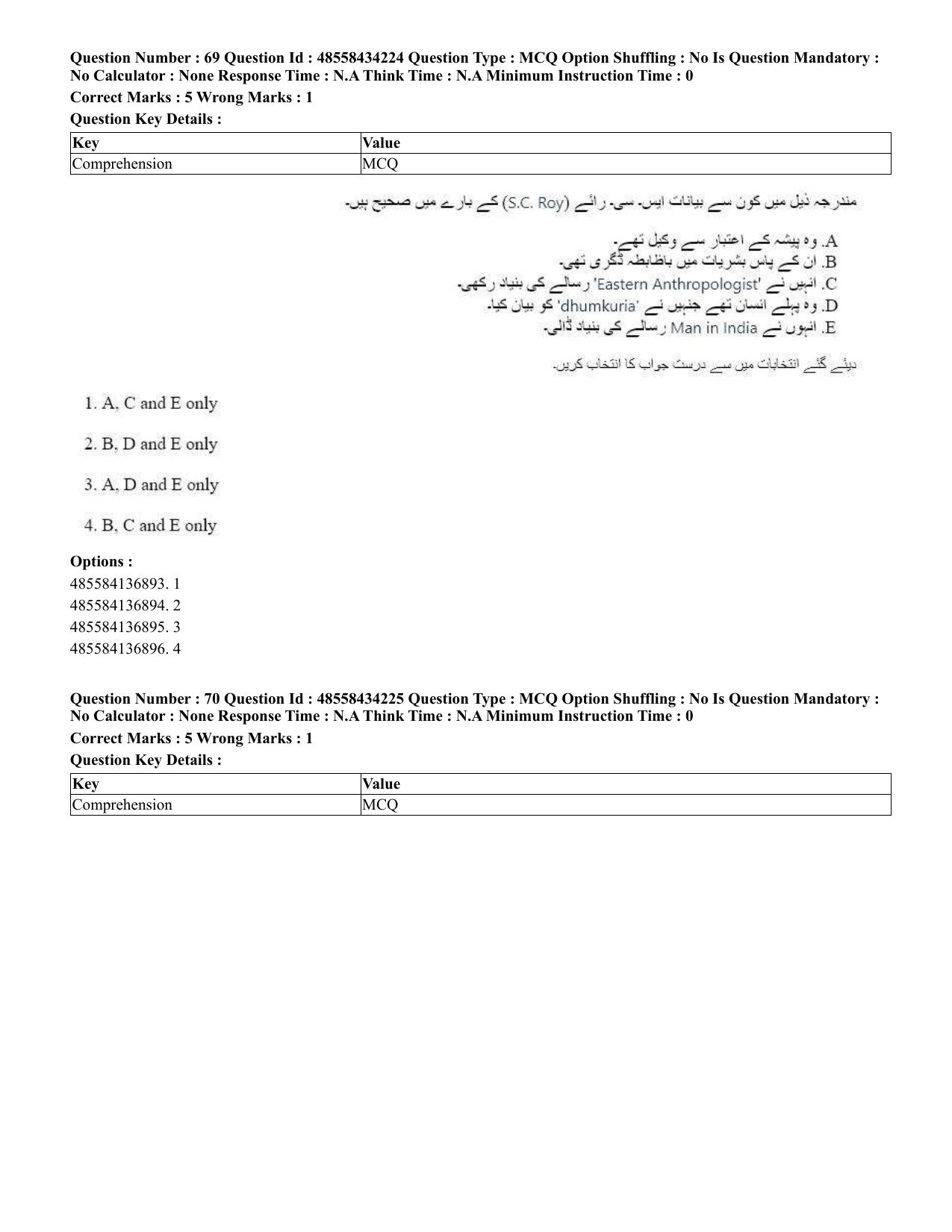 CUET 2023 English Urdu Shift 3 Question Paper - 18 June 2023 - Page 58