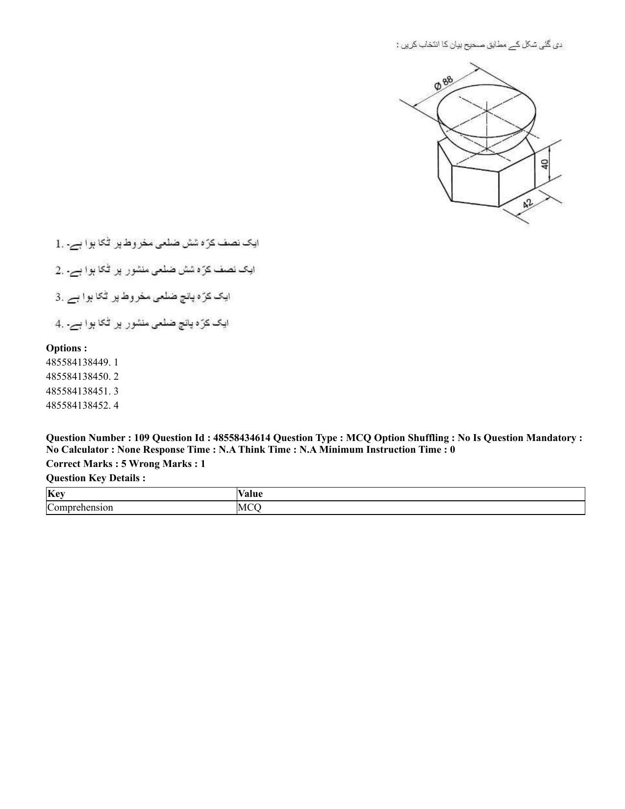 CUET 2023 English Urdu Shift 3 Question Paper - 18 June 2023 - Page 103