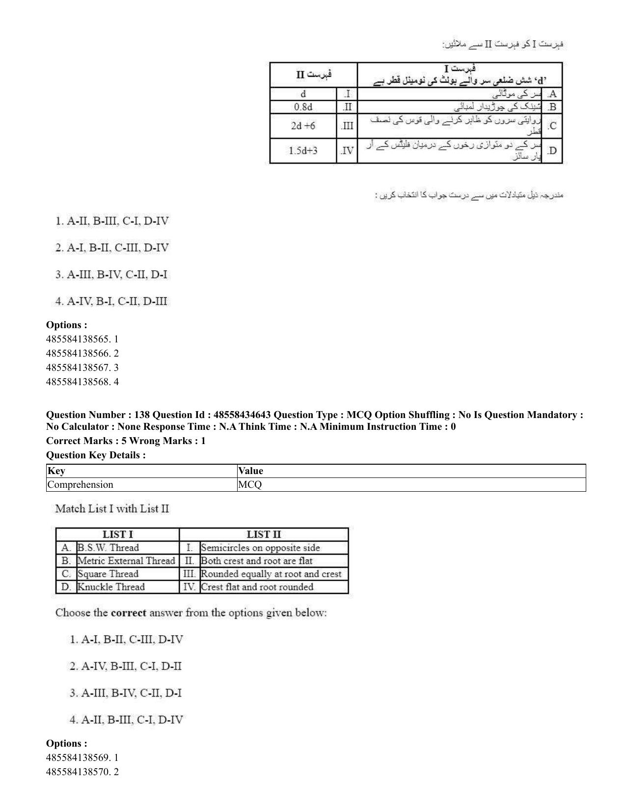 CUET 2023 English Urdu Shift 3 Question Paper - 18 June 2023 - Page 140