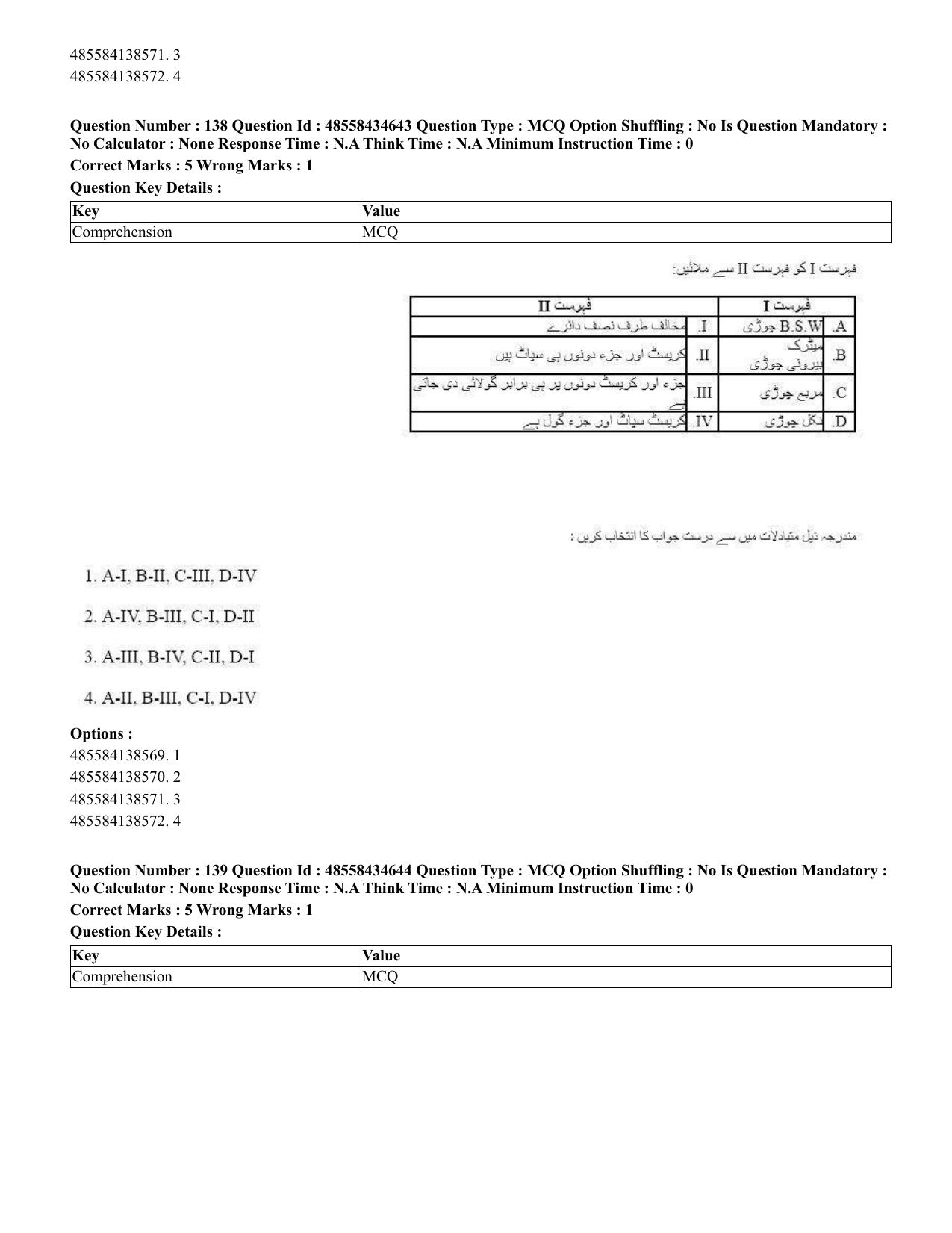 CUET 2023 English Urdu Shift 3 Question Paper - 18 June 2023 - Page 141
