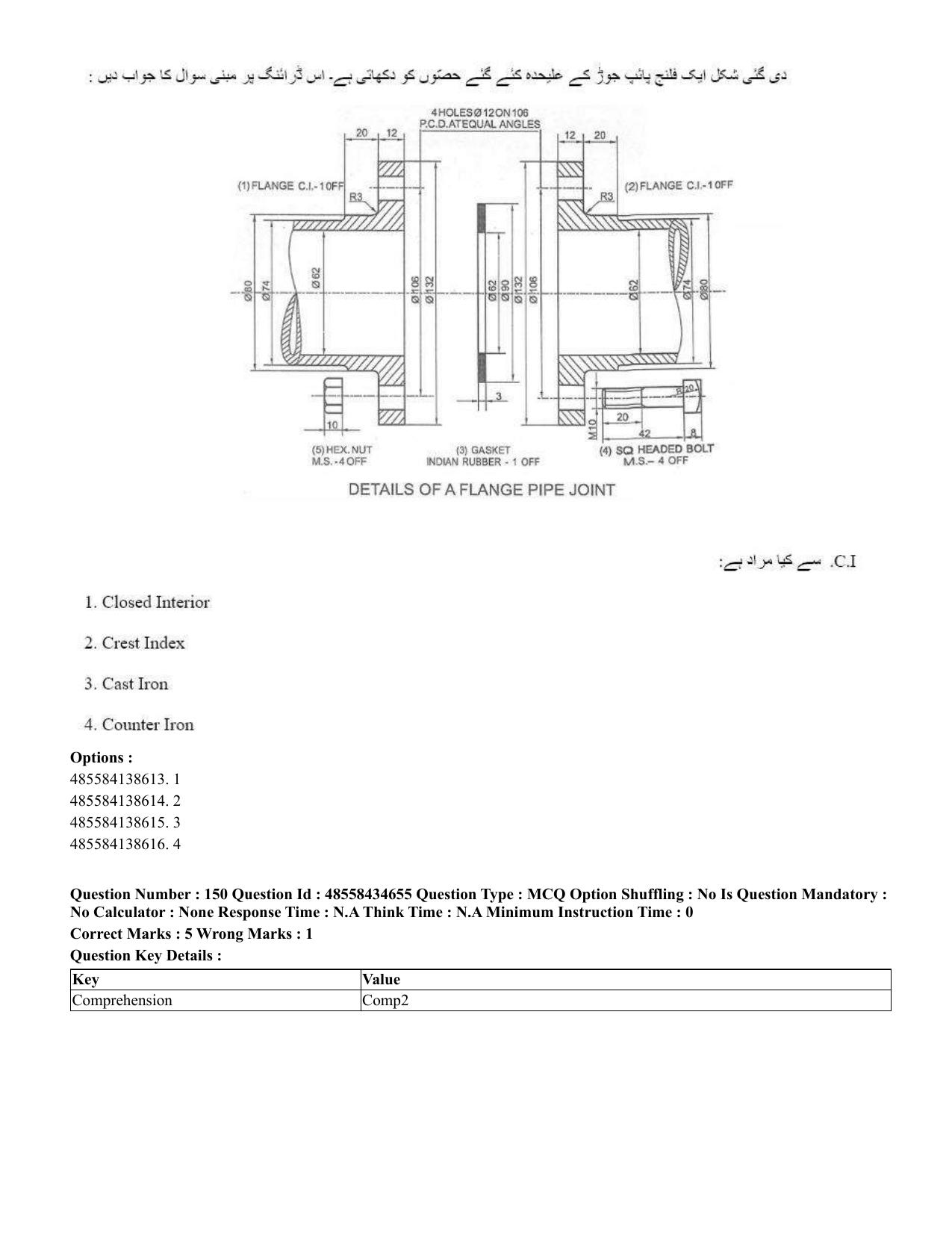 CUET 2023 English Urdu Shift 3 Question Paper - 18 June 2023 - Page 163