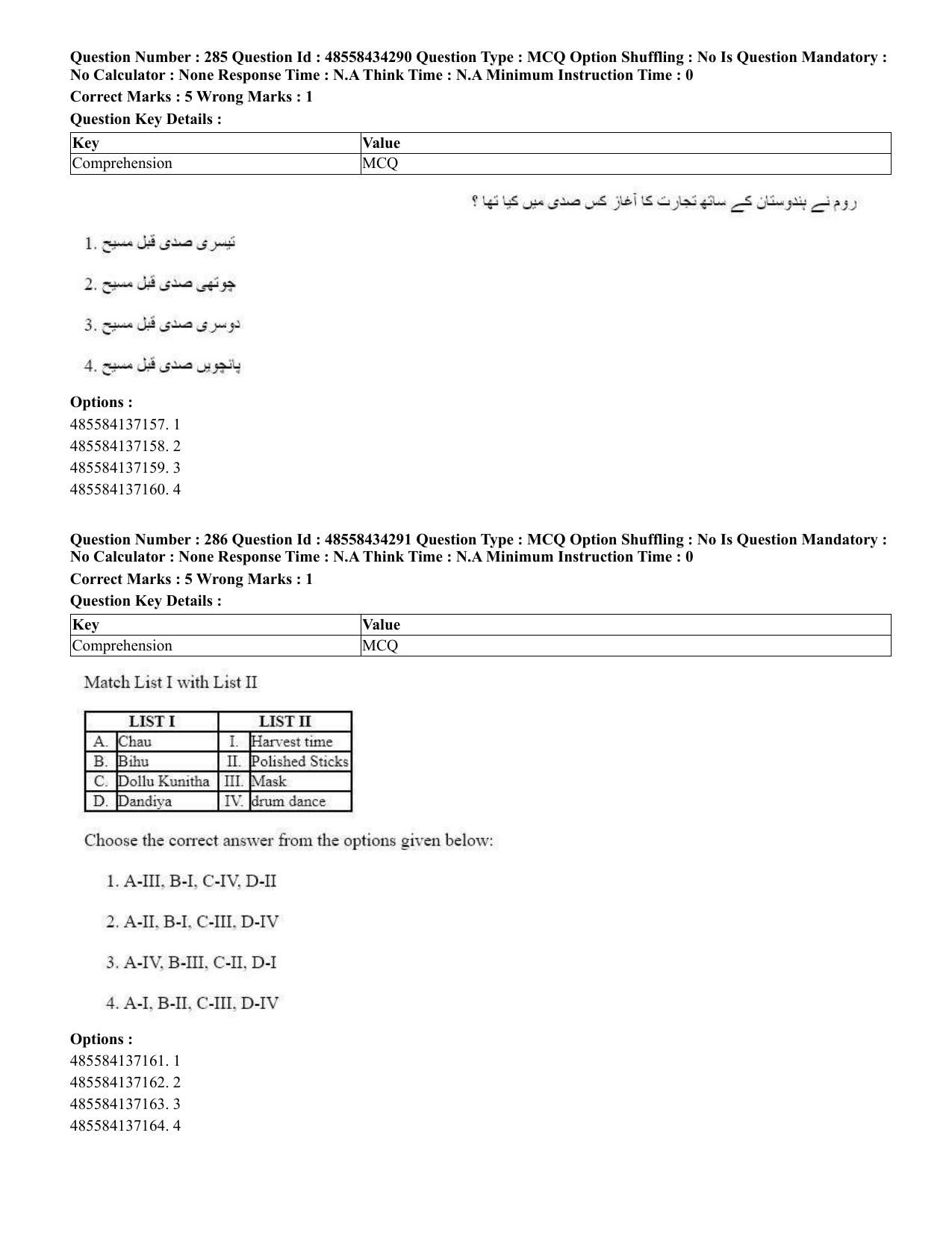 CUET 2023 English Urdu Shift 3 Question Paper - 18 June 2023 - Page 261