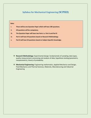 NTA PhD Entrance Exam Mechanical Egineering Syllabus