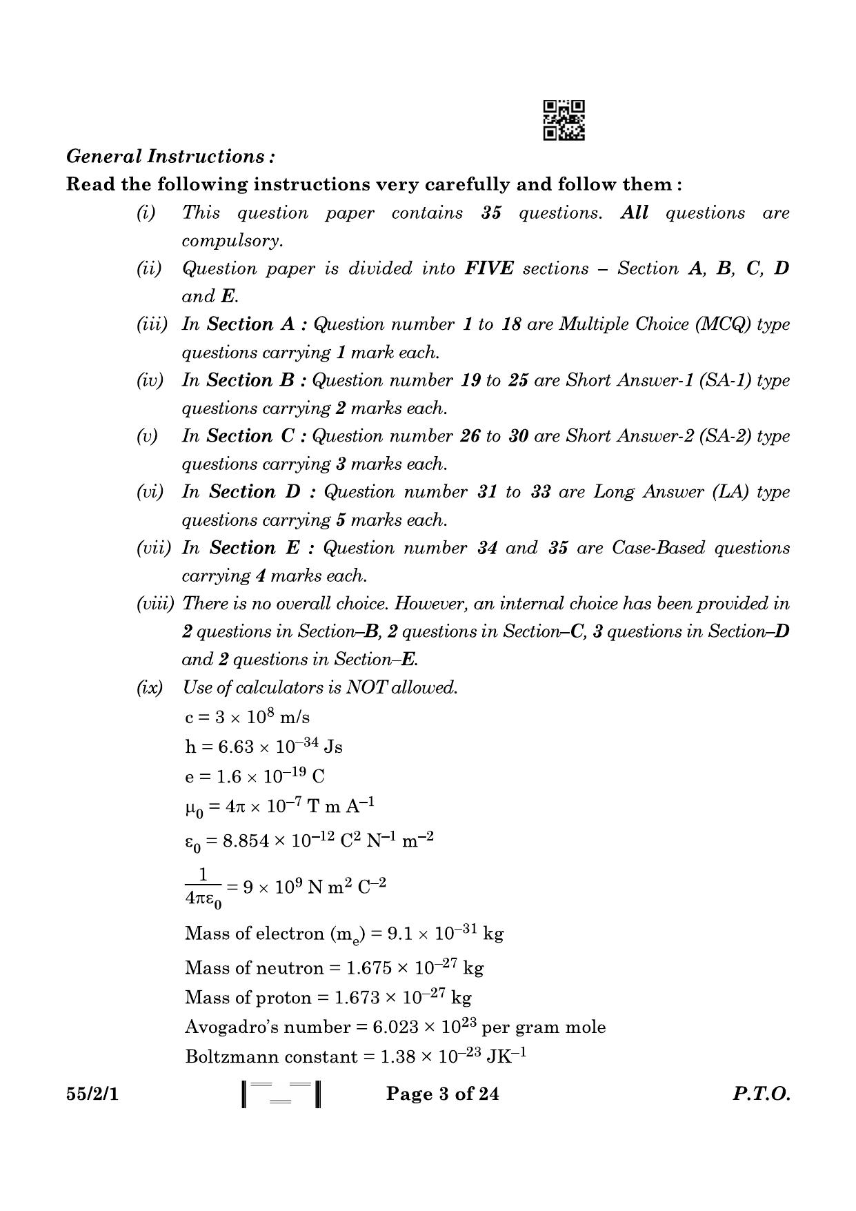 CBSE Class 12 55-2-1 Physics 2023 Question Paper - Page 3