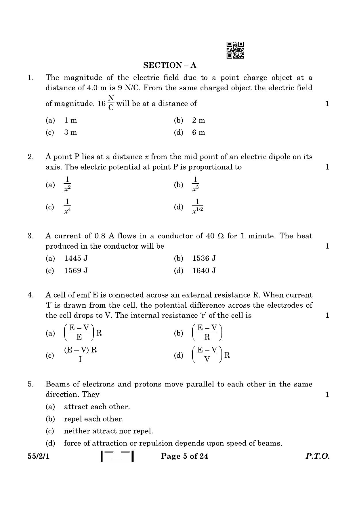 CBSE Class 12 55-2-1 Physics 2023 Question Paper - Page 5