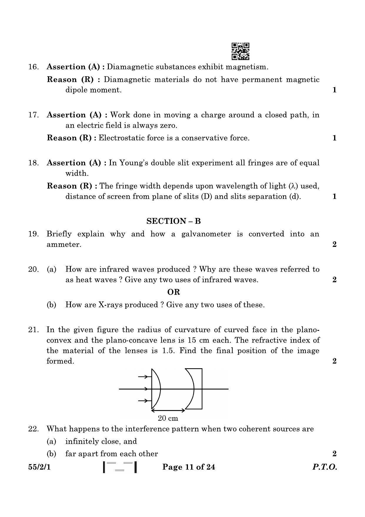 CBSE Class 12 55-2-1 Physics 2023 Question Paper - Page 11