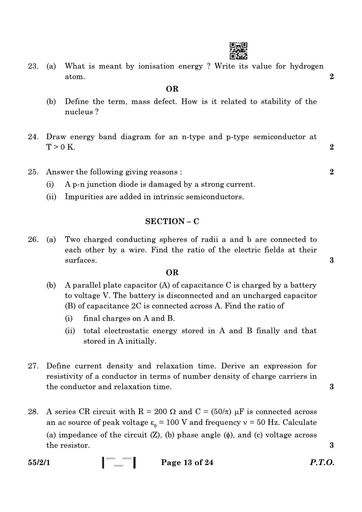 CBSE Class 12 55-2-1 Physics 2023 Question Paper - Page 13