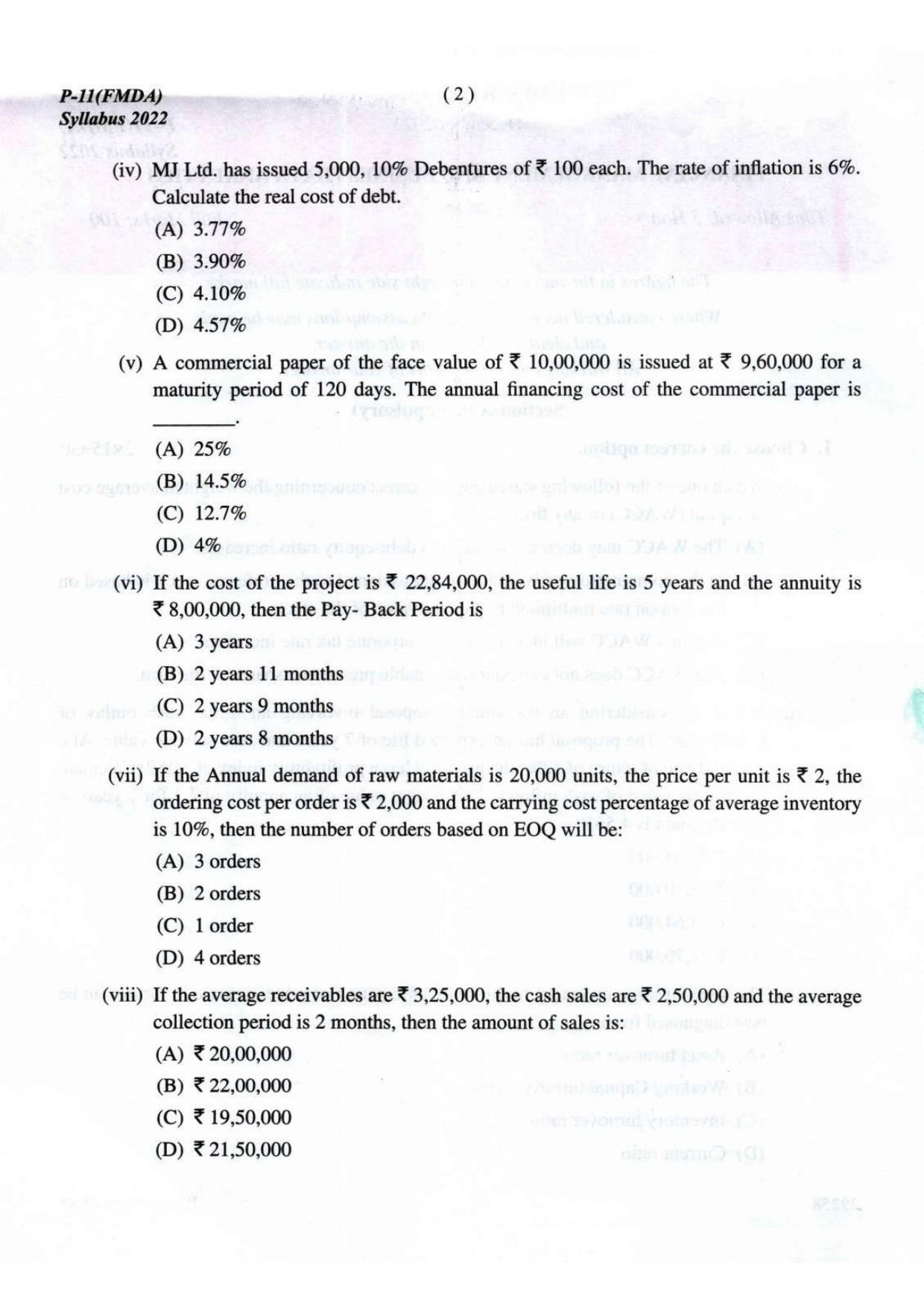 ICMAI Intermediate December 2023 Question Paper - Financial Management And Business Data Analytics - Page 2