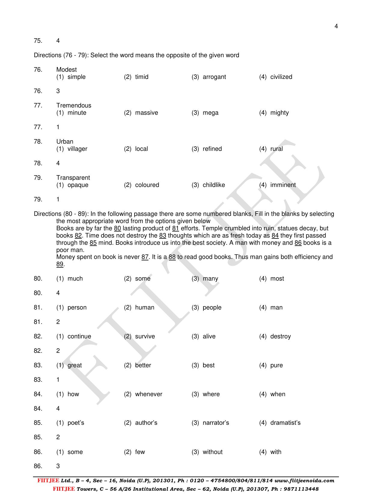 Uttar Pradesh NTSE 2017 LANGUAGE Question Papers - Page 4