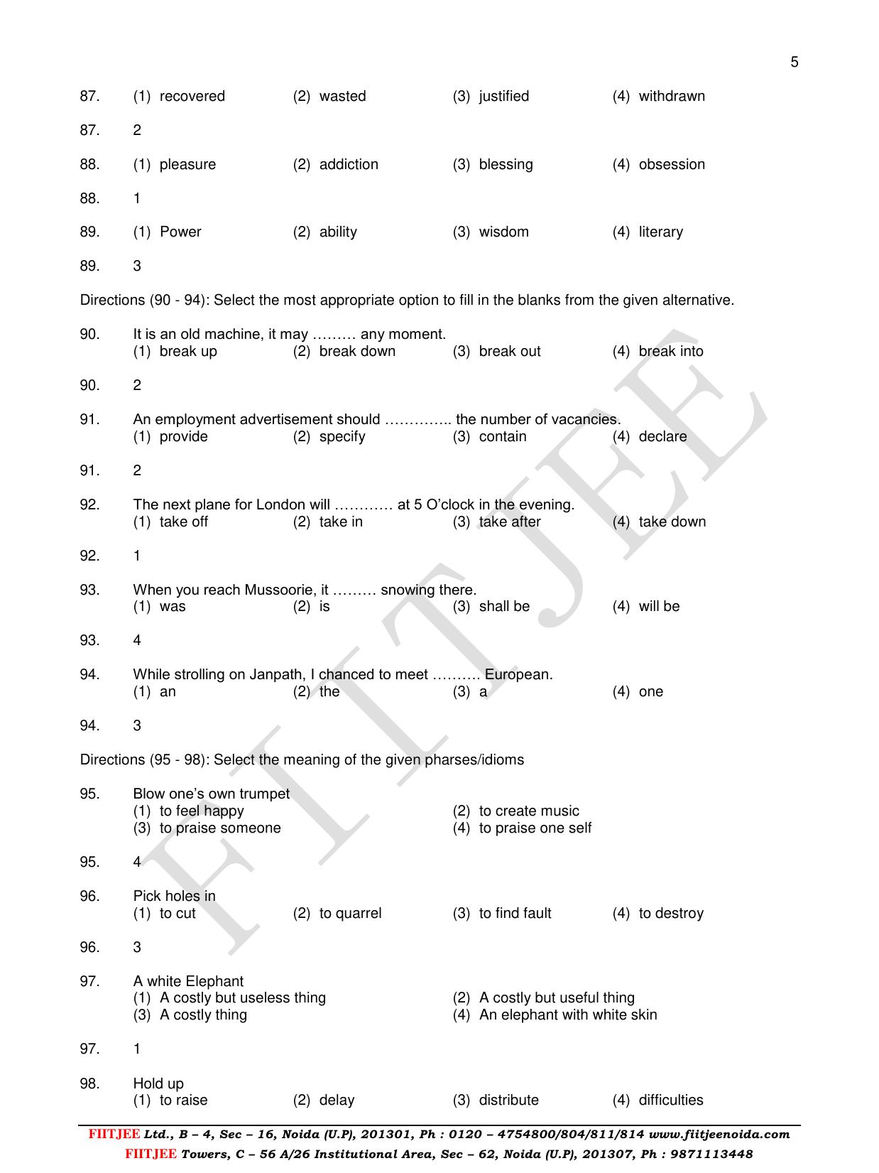 Uttar Pradesh NTSE 2017 LANGUAGE Question Papers - Page 5