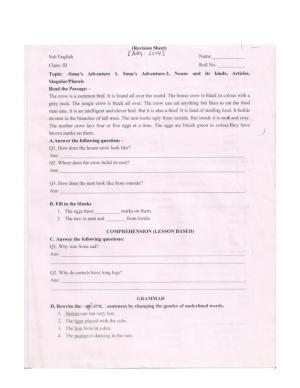 Worksheet for Class 3 English Assignment 20