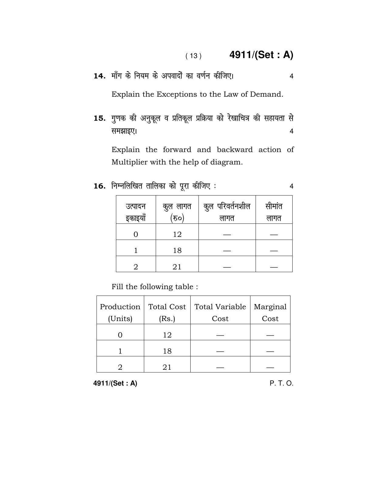 Haryana Board HBSE Class 12 Economics 2020 Question Paper - Page 13