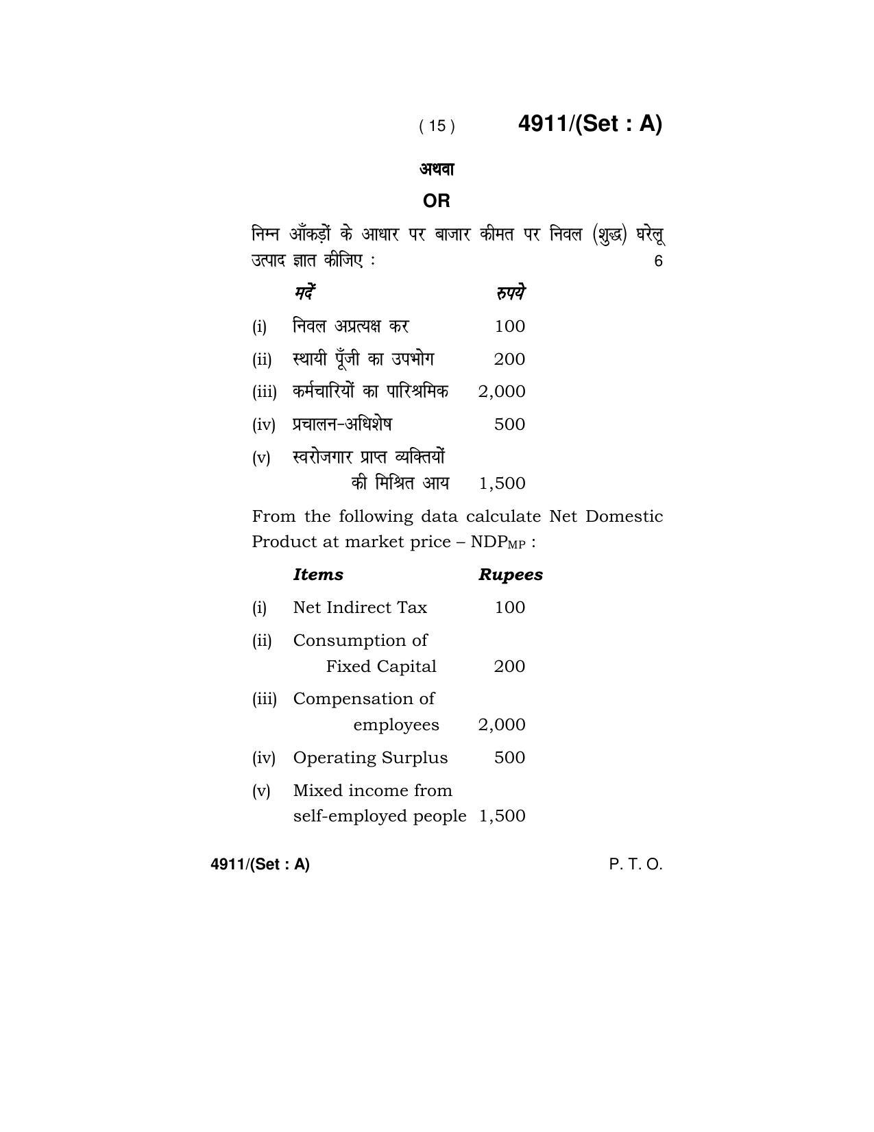 Haryana Board HBSE Class 12 Economics 2020 Question Paper - Page 15
