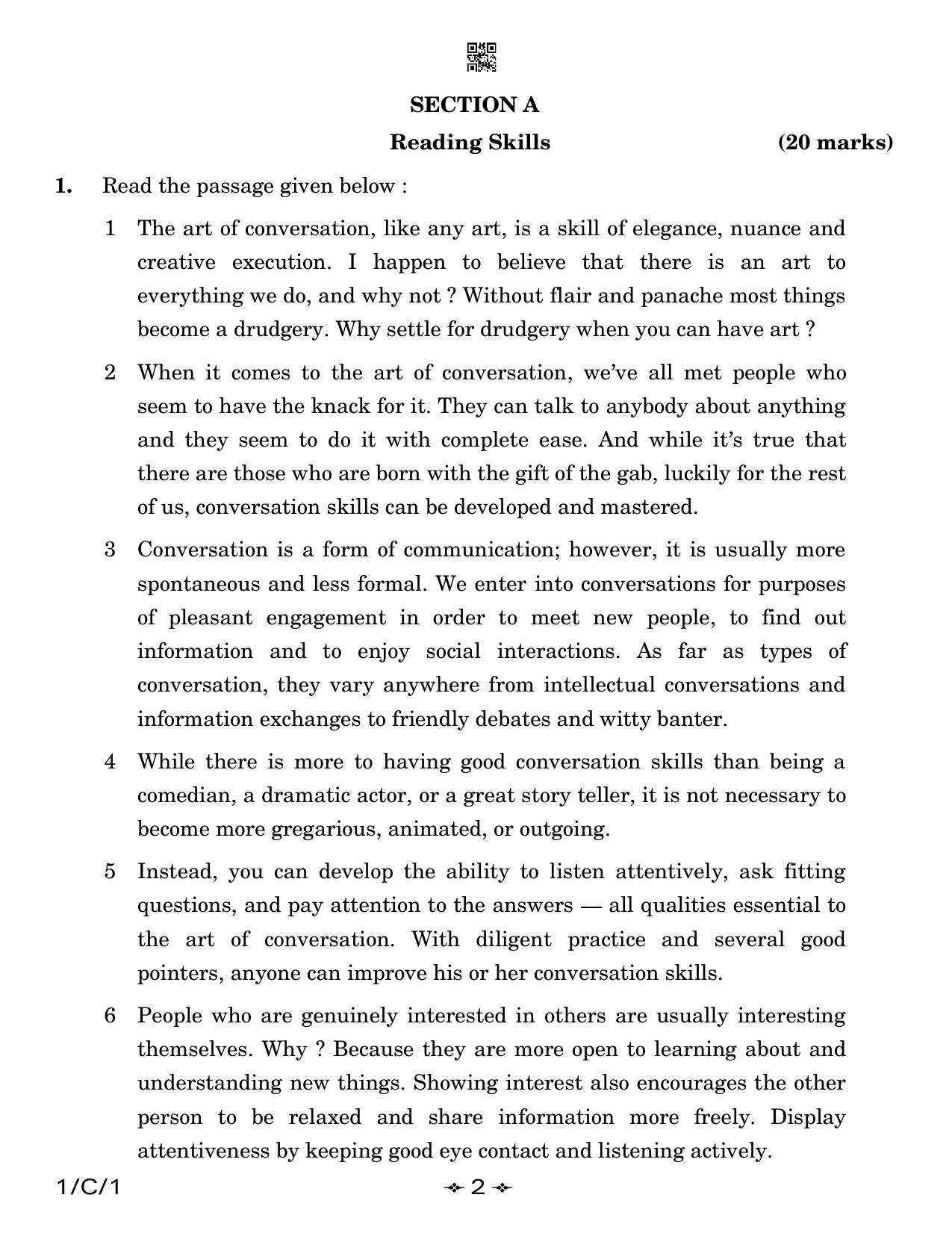 CBSE Class 12 1-1 English Core 2023 (Compartment) Question Paper - Page 2