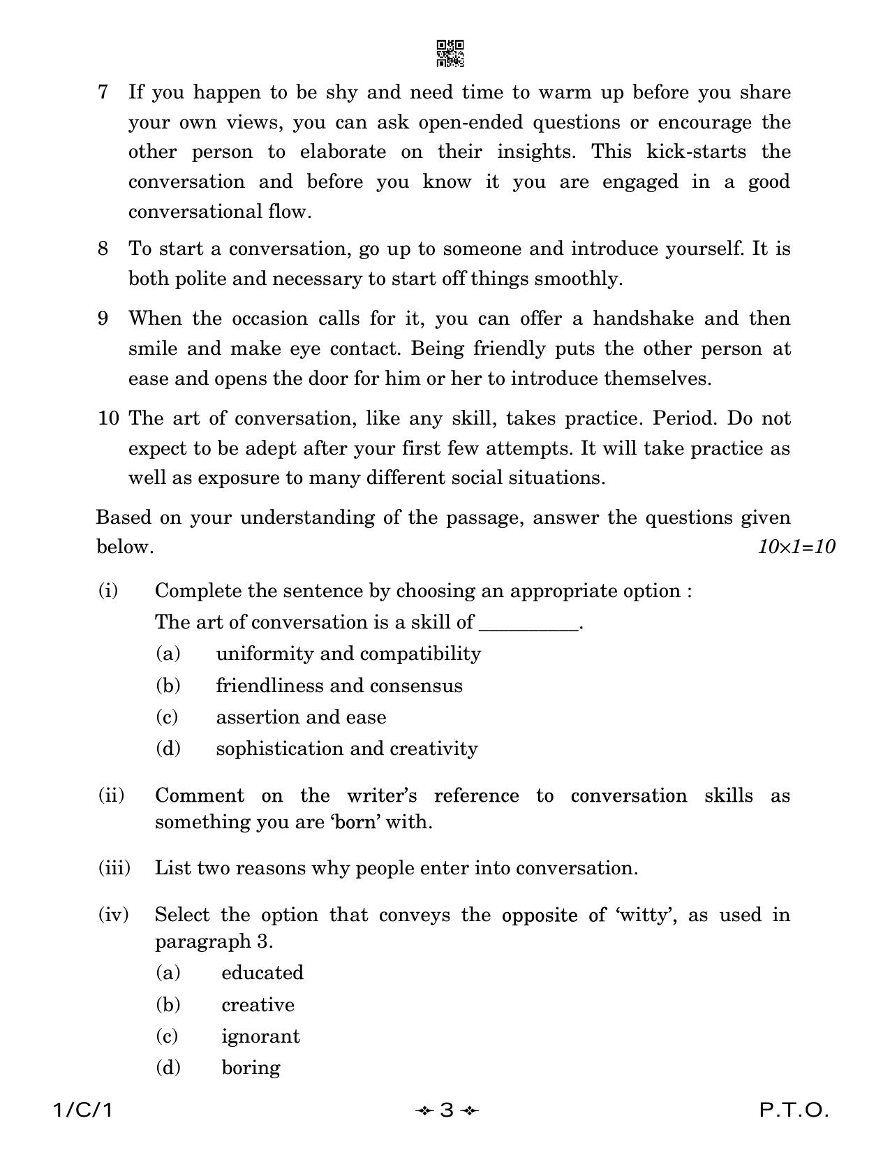 CBSE Class 12 1-1 English Core 2023 (Compartment) Question Paper - Page 3