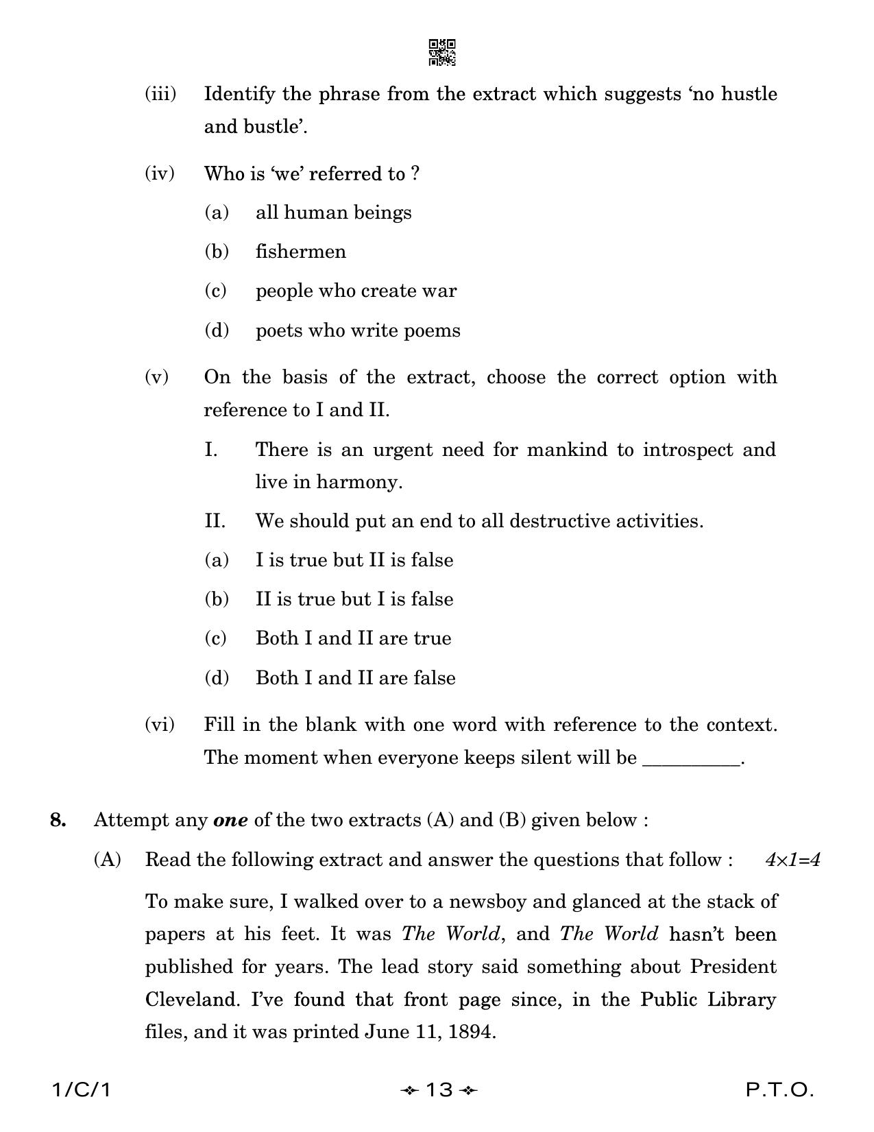 CBSE Class 12 1-1 English Core 2023 (Compartment) Question Paper - Page 13