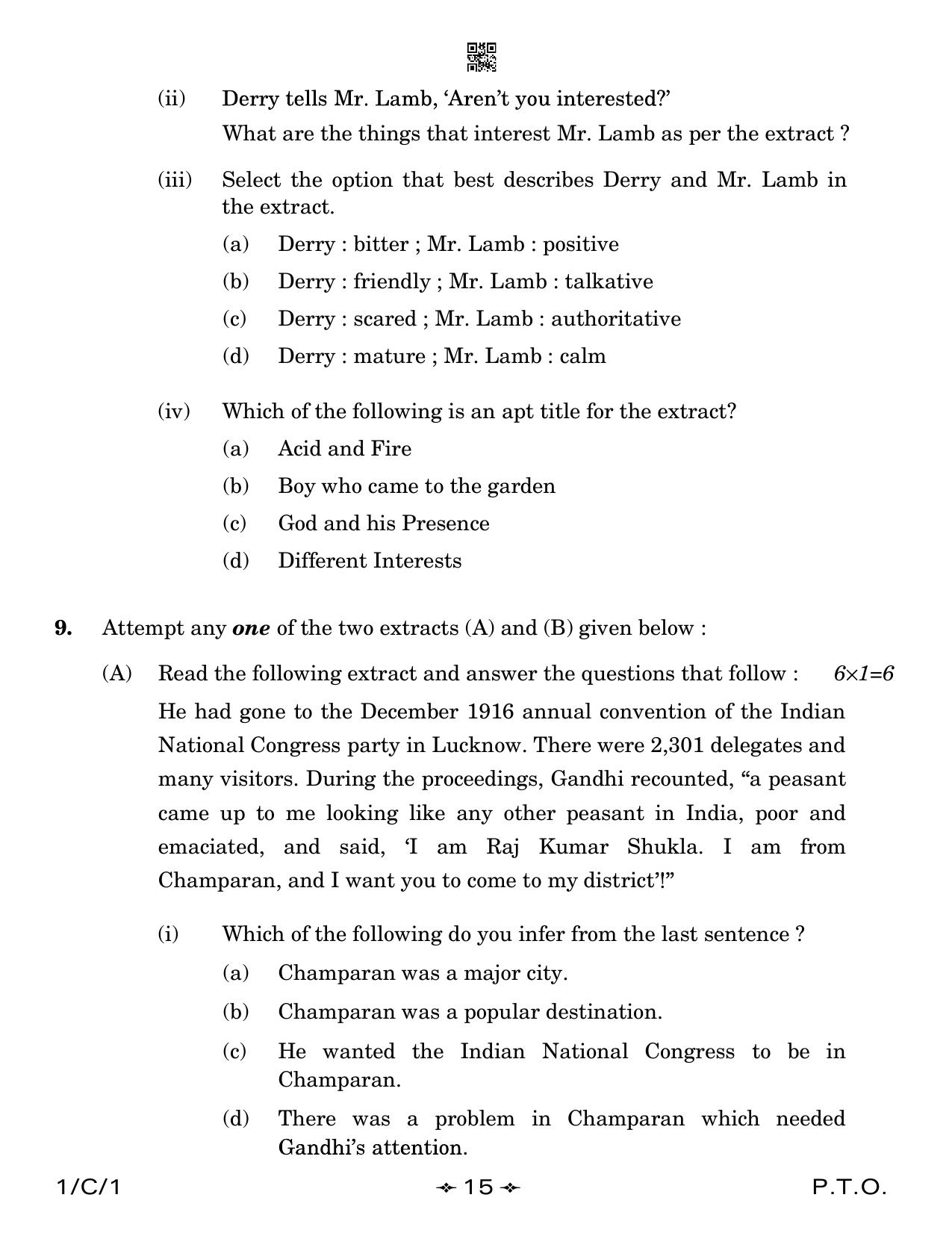 CBSE Class 12 1-1 English Core 2023 (Compartment) Question Paper - Page 15