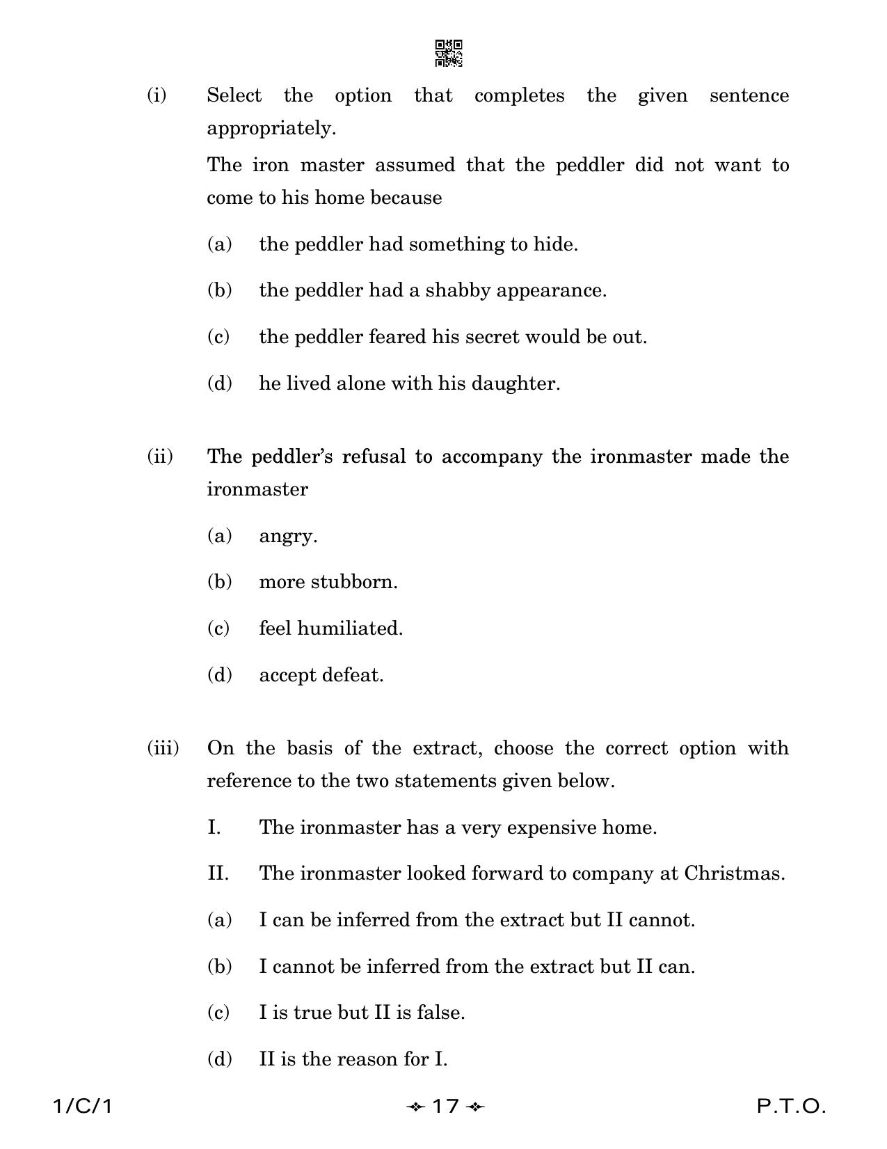 CBSE Class 12 1-1 English Core 2023 (Compartment) Question Paper - Page 17