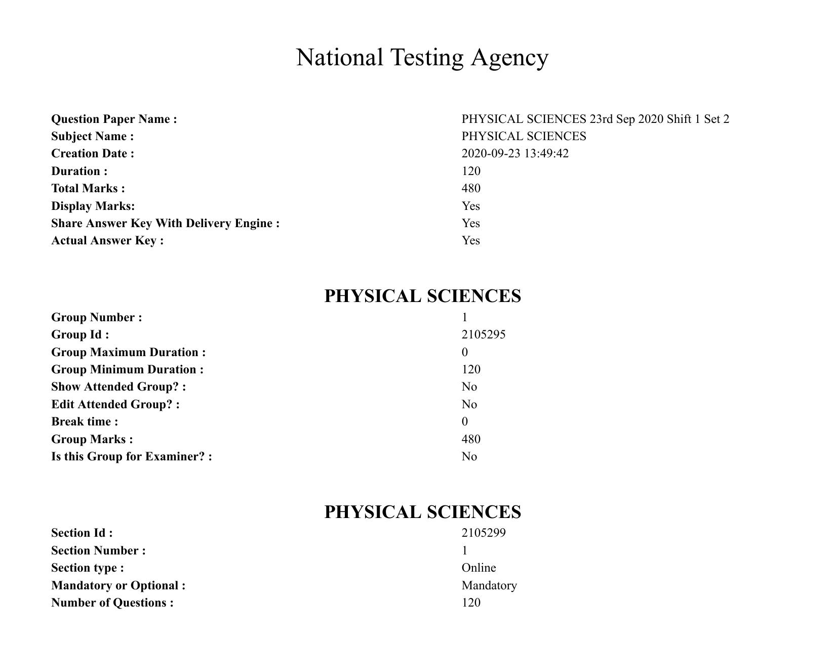 ICAR AIEEA PG 2020 PHYSICAL SCIENCES Question Paper - Page 1