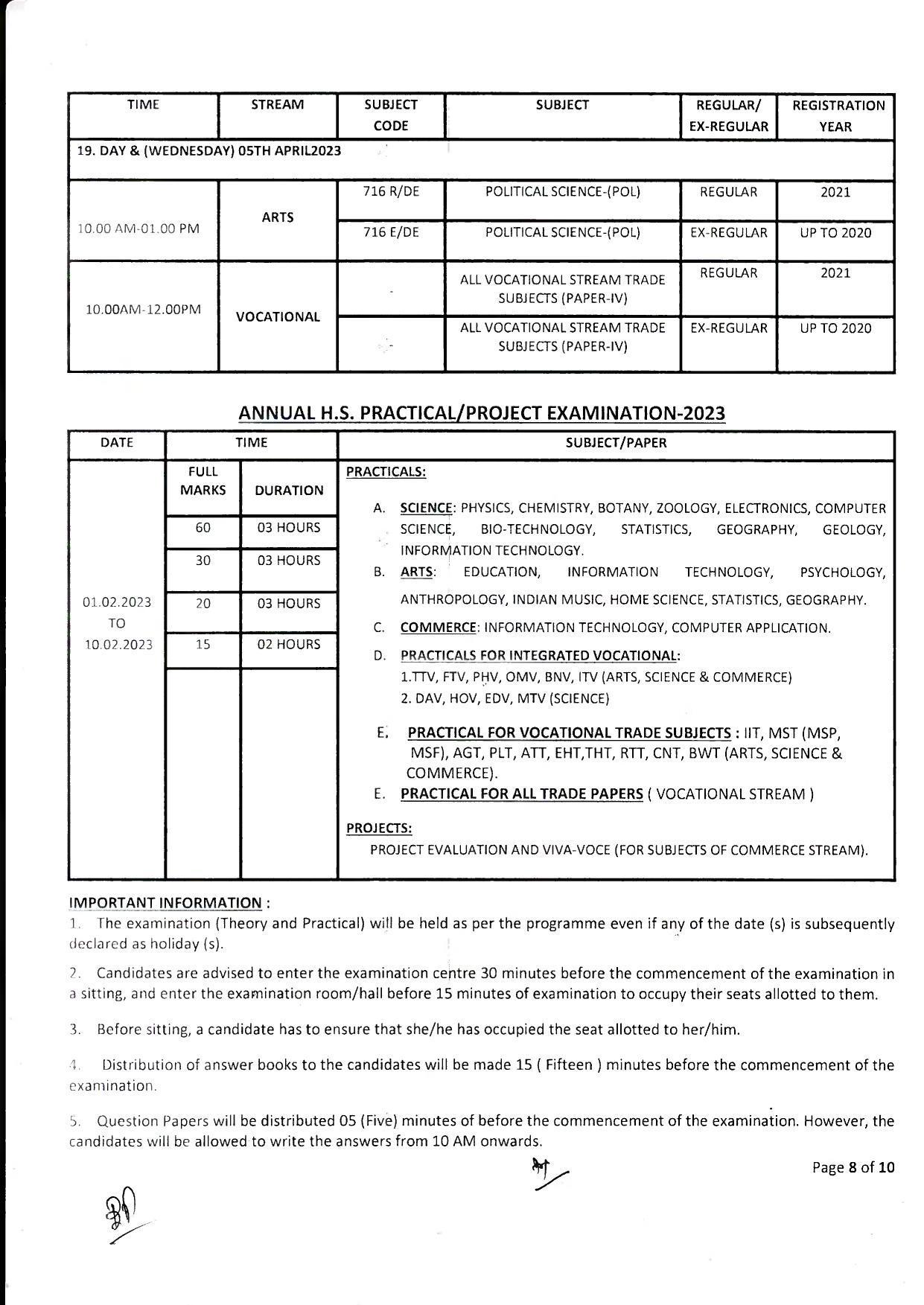 CHSE Odisha 12th Time Table 2023 - Page 9