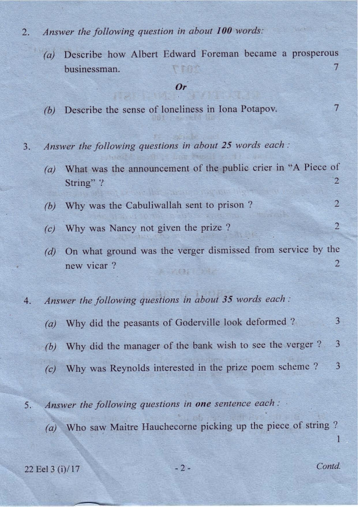 COHSEM Class 12 Elective English 2017 Question Papers - Page 2