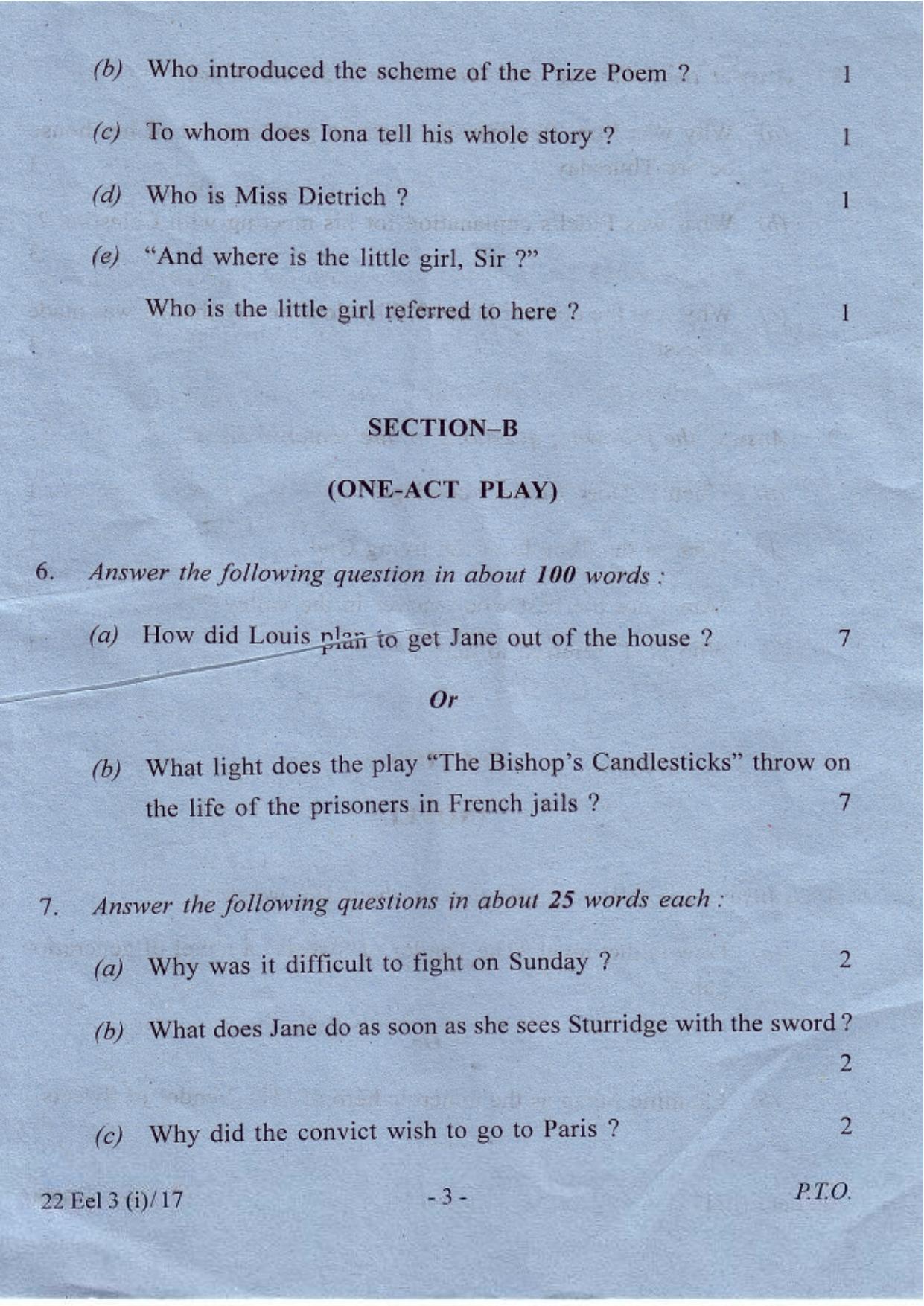 COHSEM Class 12 Elective English 2017 Question Papers - Page 3