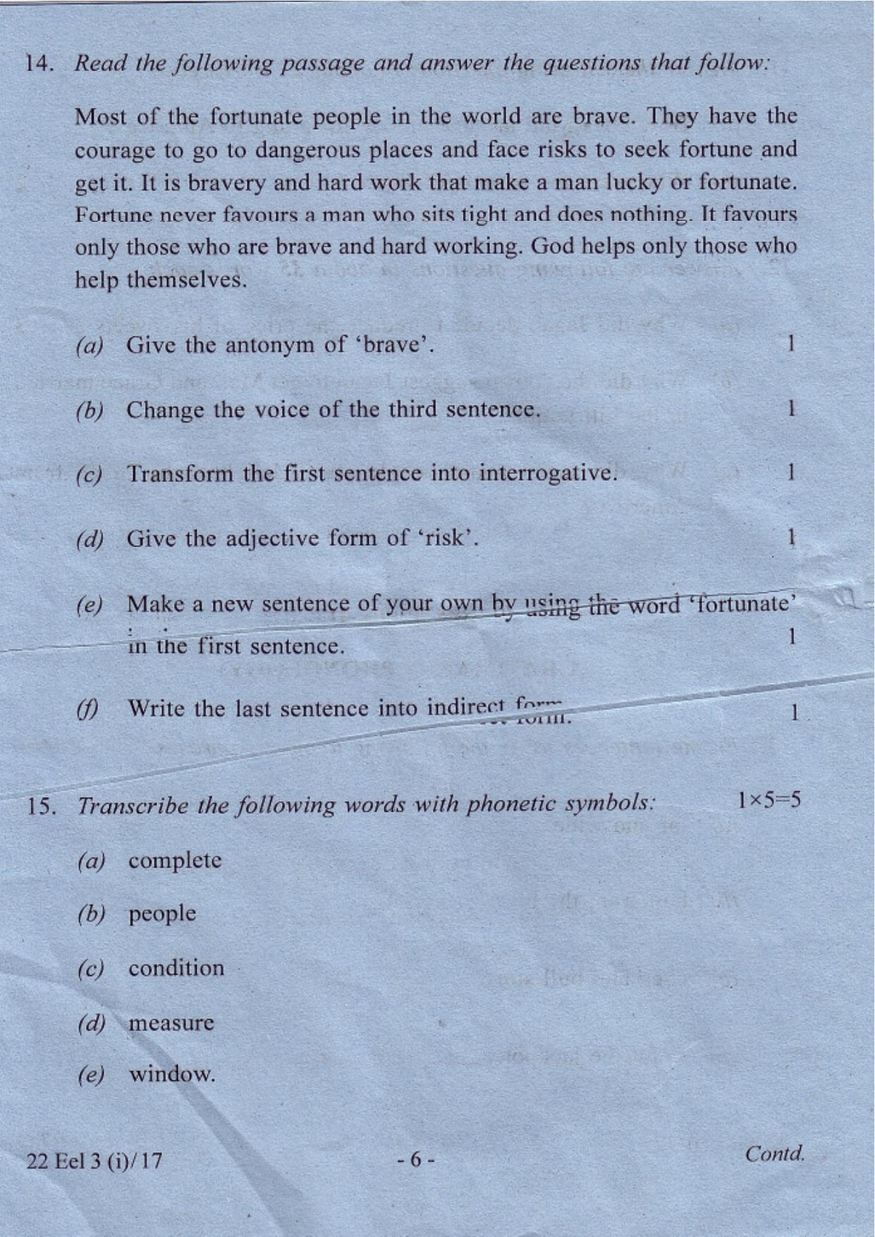 COHSEM Class 12 Elective English 2017 Question Papers - Page 6
