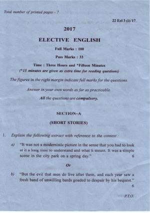 COHSEM Class 12 Elective English 2017 Question Papers