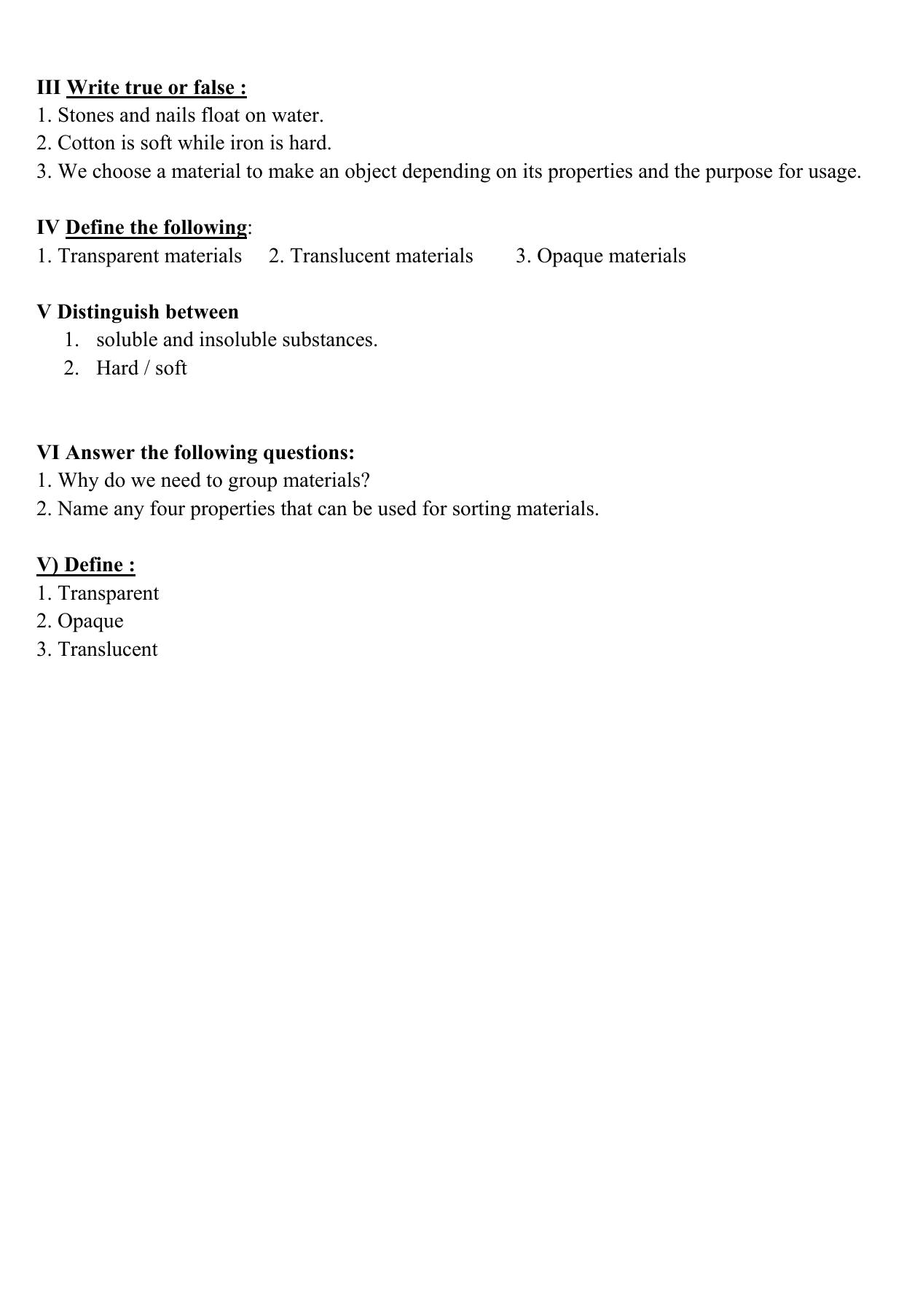 CBSE Worksheets for Class 6 Science Sorting Materials into Groups Assignment 71 - Page 2
