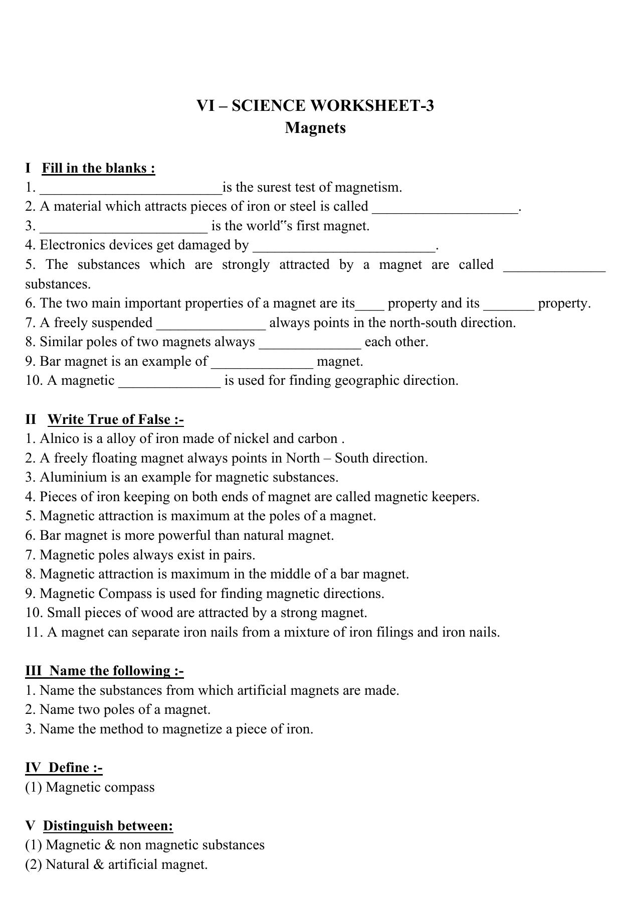 CBSE Worksheets for Class 6 Science Sorting Materials into Groups Assignment 71 - Page 5