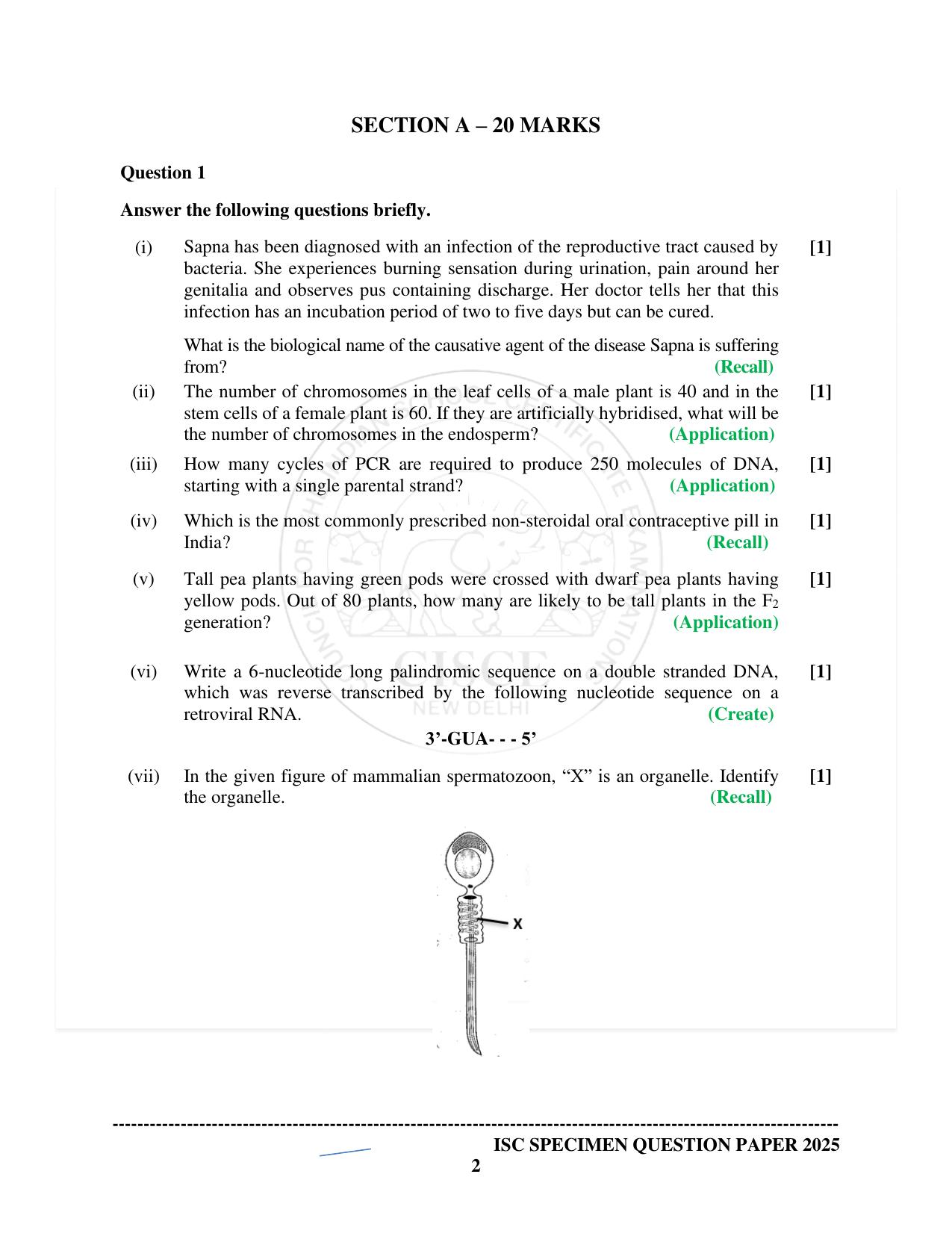 ISC Class 12 2025 Biology (SQP & AK) Specimen Paper - Page 2