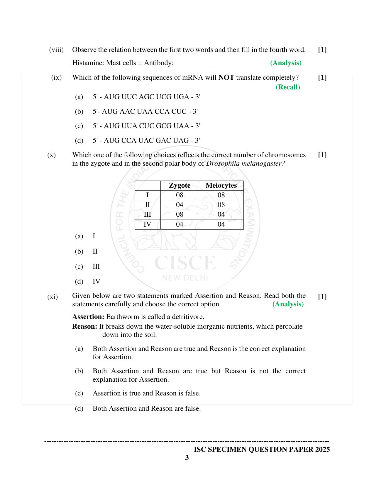 ISC Class 12 2025 Biology (SQP & AK) Specimen Paper - Page 3