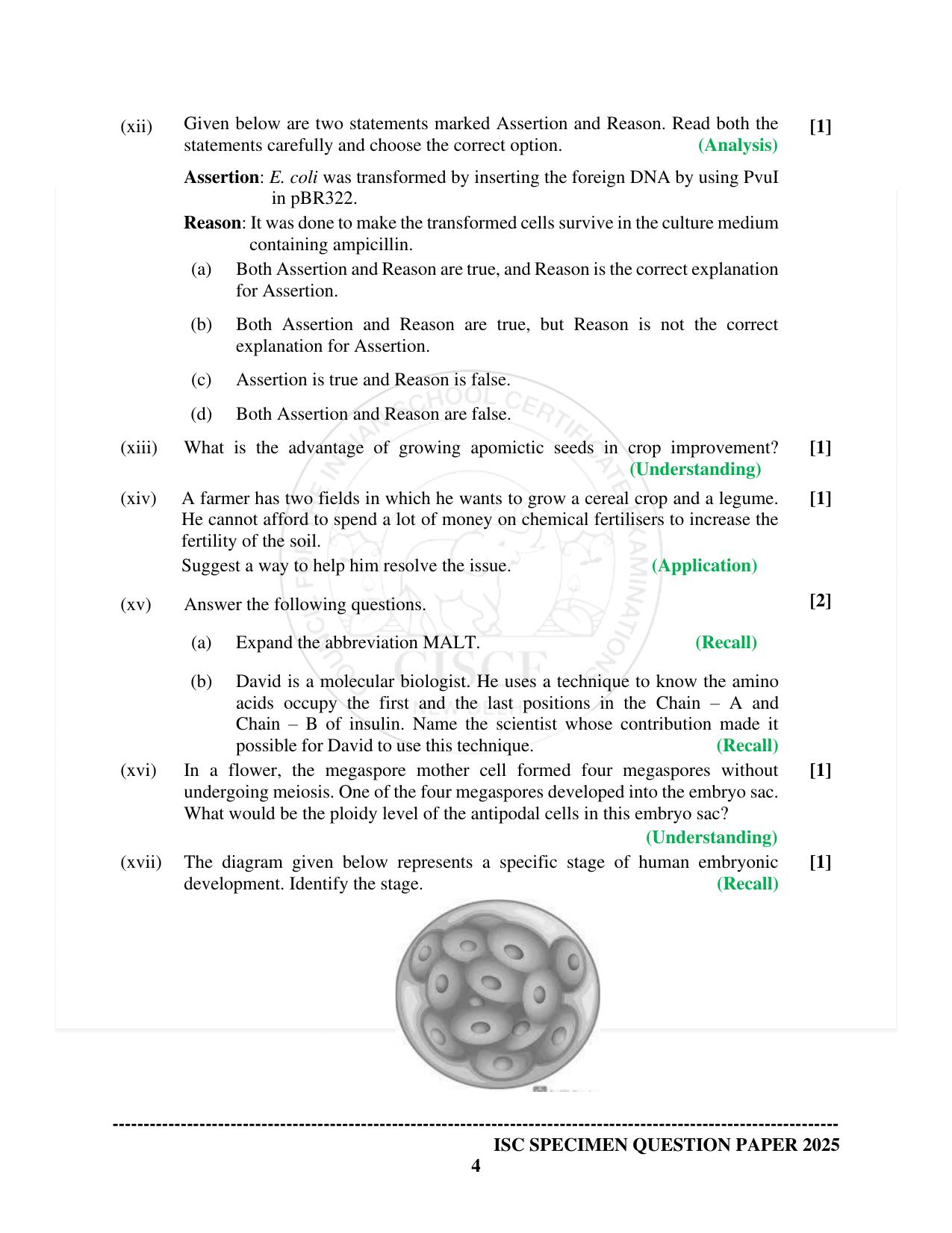 ISC Class 12 2025 Biology (SQP & AK) Specimen Paper - Page 4