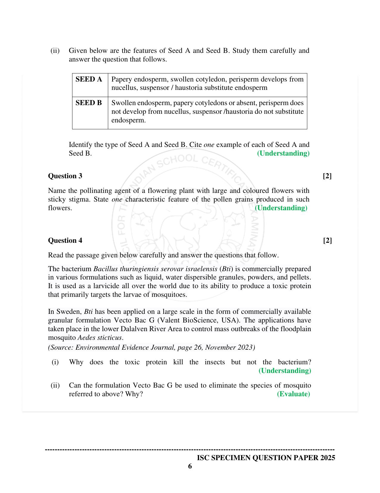 ISC Class 12 2025 Biology (SQP & AK) Specimen Paper - Page 6