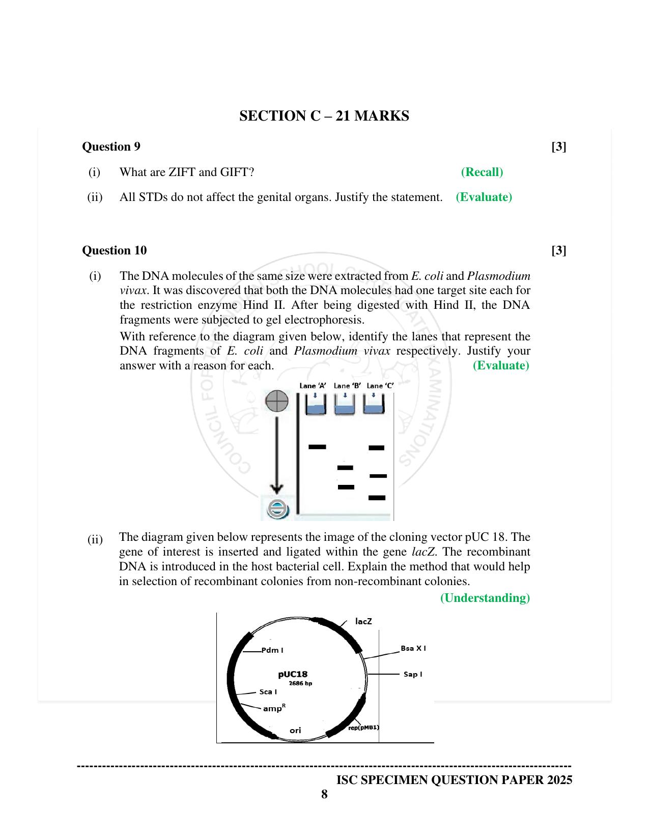 ISC Class 12 2025 Biology (SQP & AK) Specimen Paper - Page 8