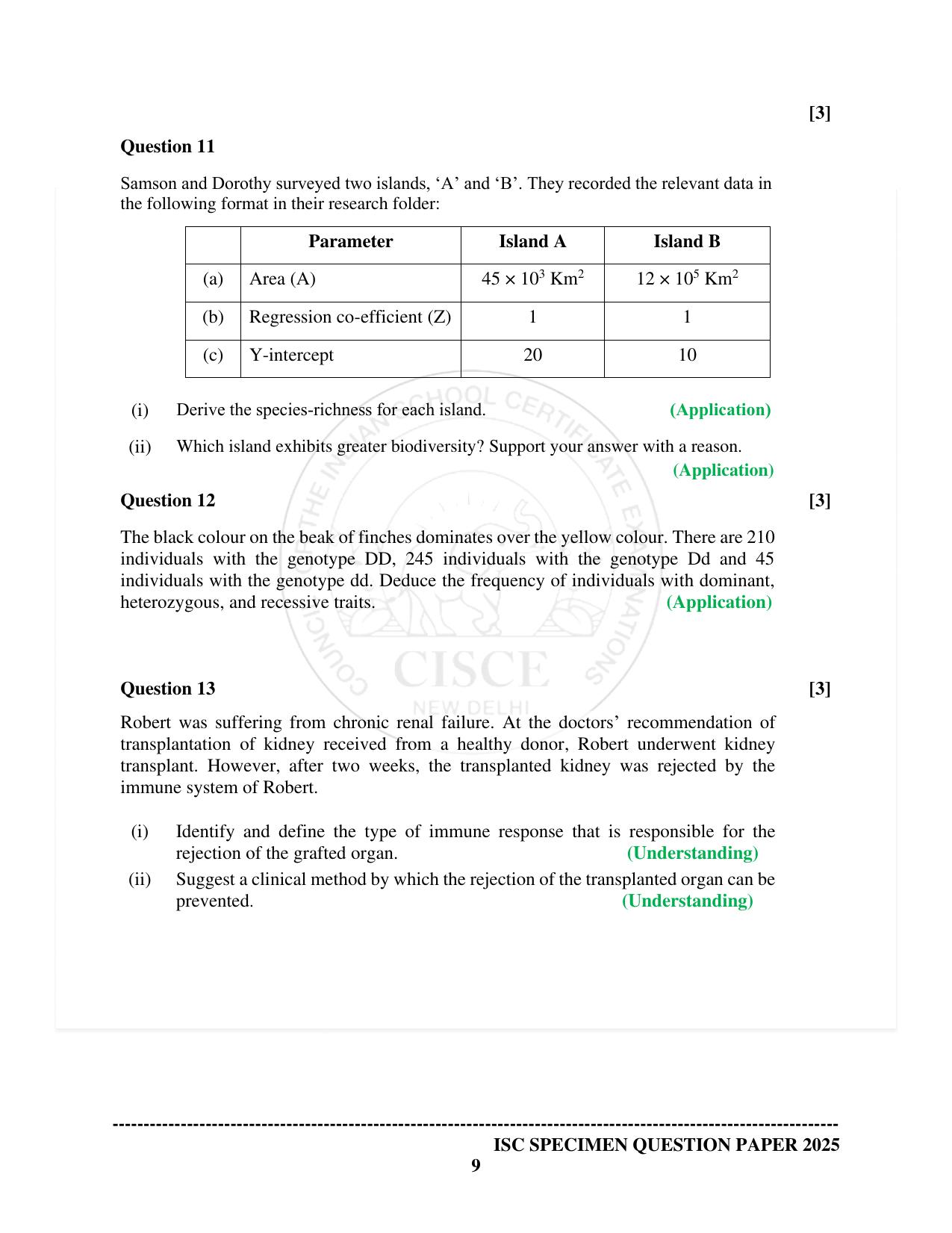 ISC Class 12 2025 Biology (SQP & AK) Specimen Paper - Page 9