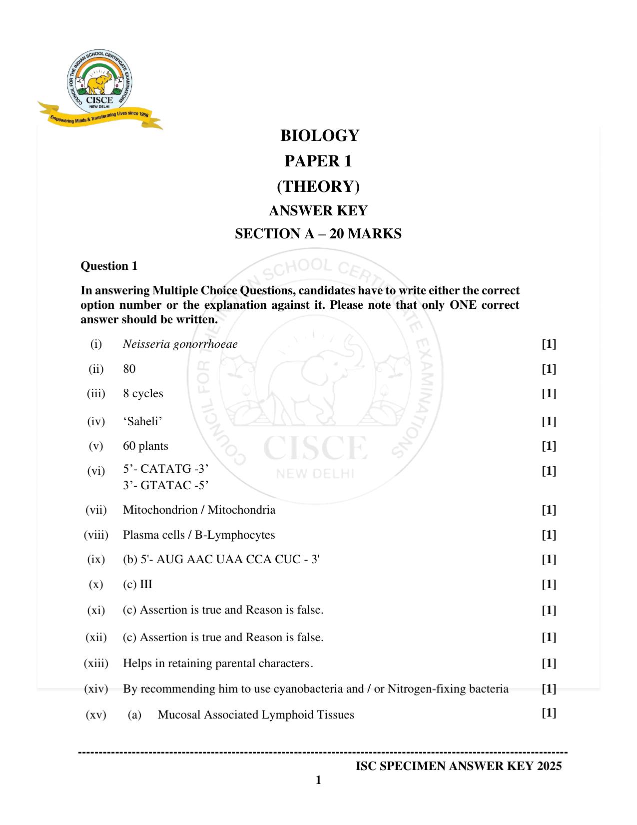 ISC Class 12 2025 Biology (SQP & AK) Specimen Paper - Page 12
