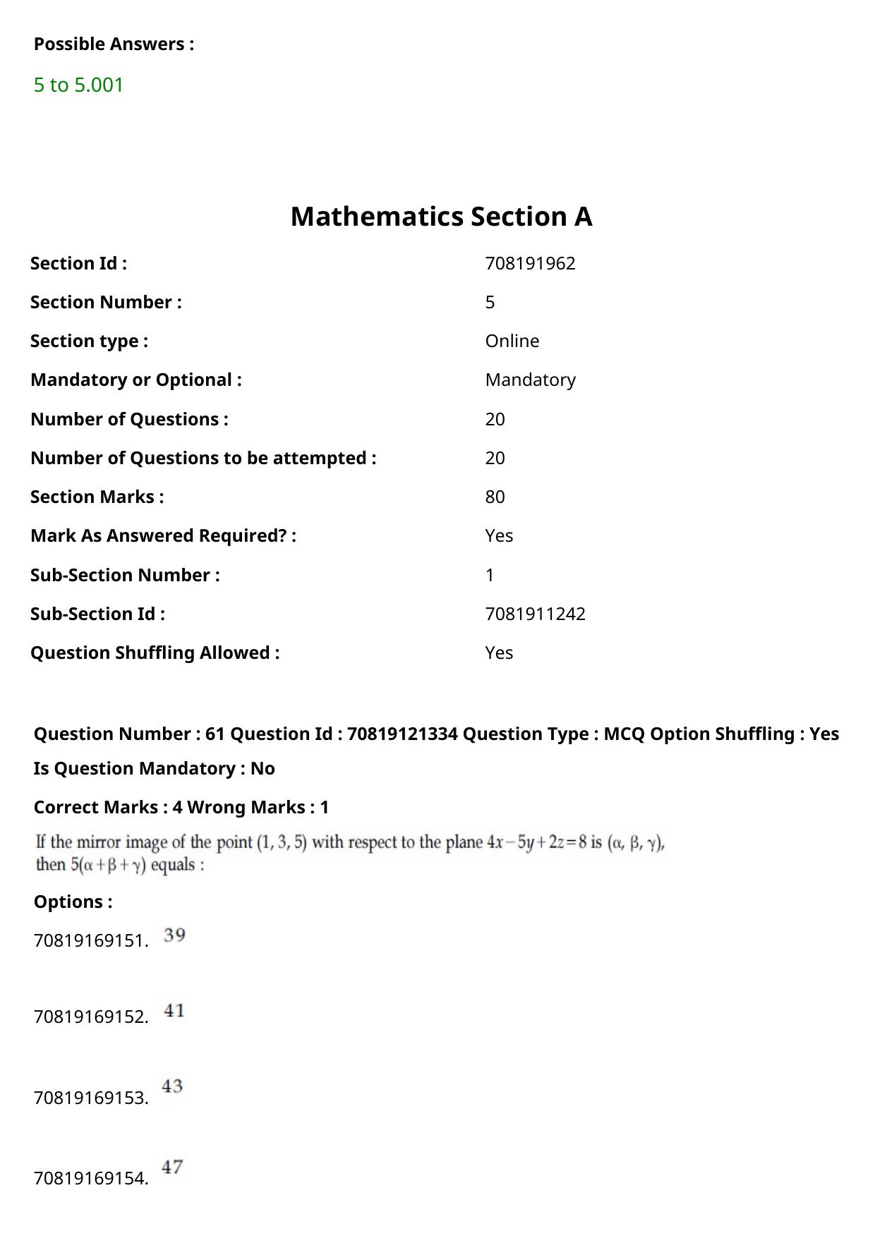 JEE Mains 2021: BTech Assamese (Shift 2) 26-02-2021 Question Paper - Page 71