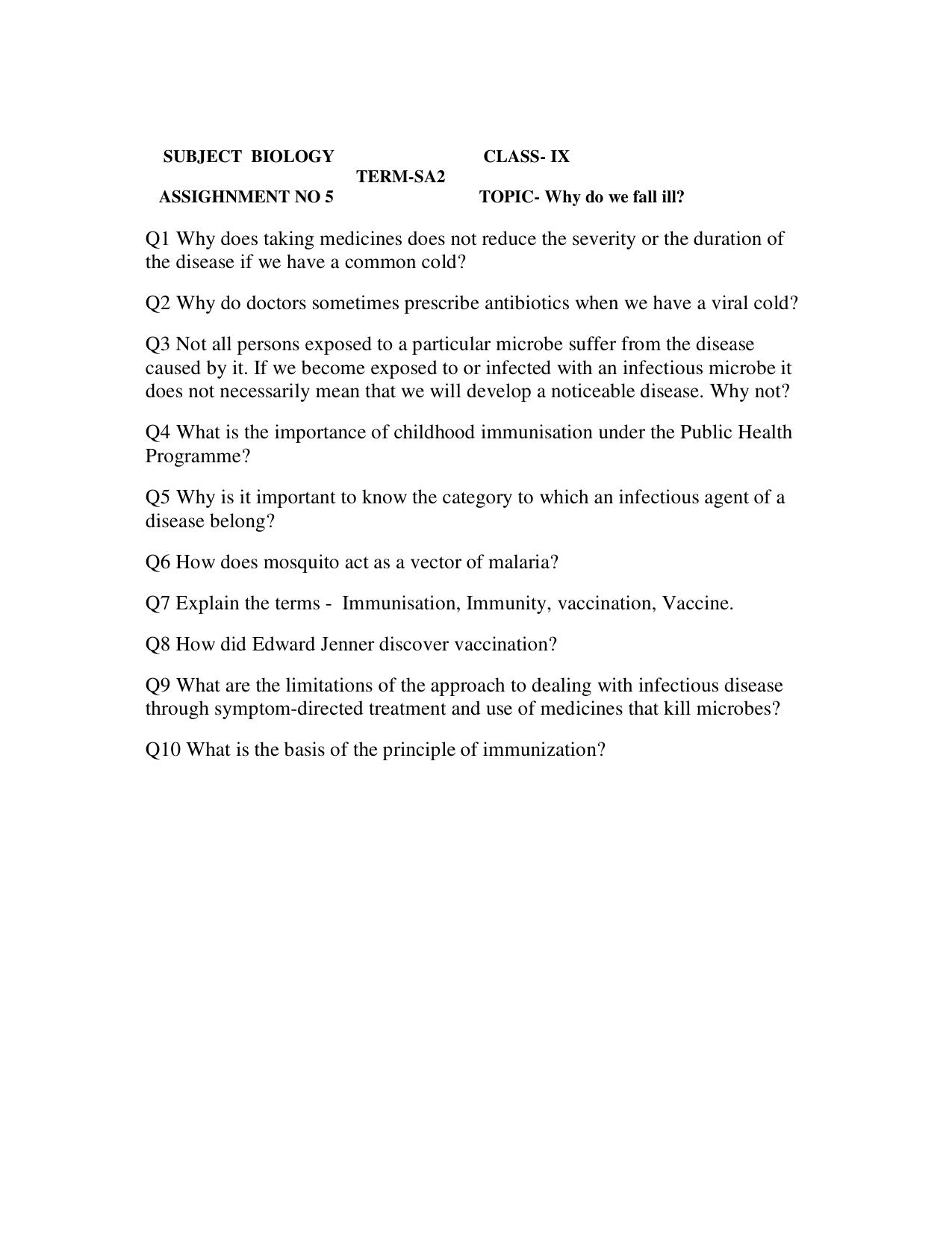 CBSE Worksheets for Class 9 Biology Assignment 15 - Page 1