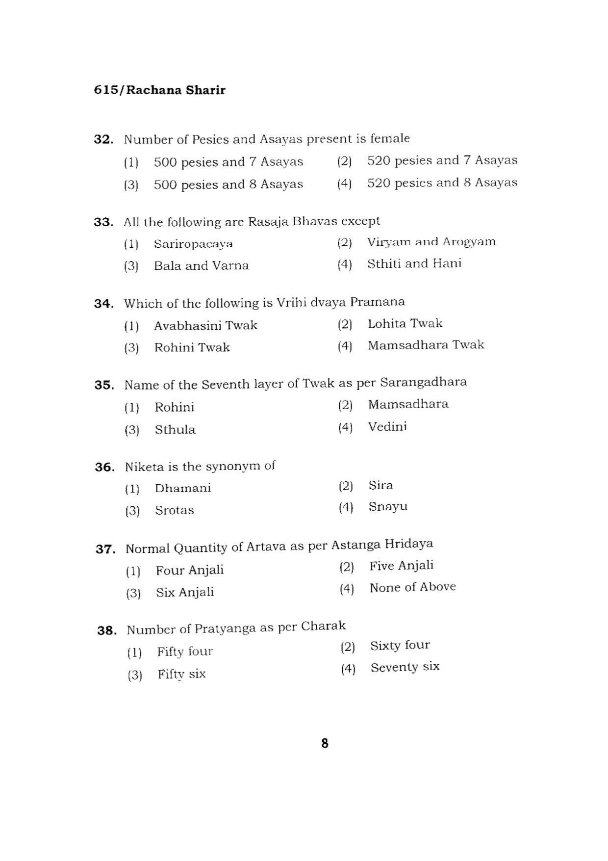 BHU RET RACHANA SHARIR 2015 Question Paper - Page 8