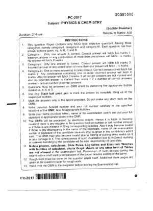 WBJEE 2017 Physics & Chemistry Paper