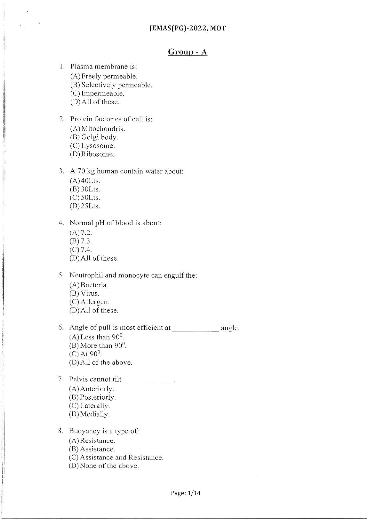 WBJEEB JEMAS (PG) 2022 MOT Question Paper - Page 3