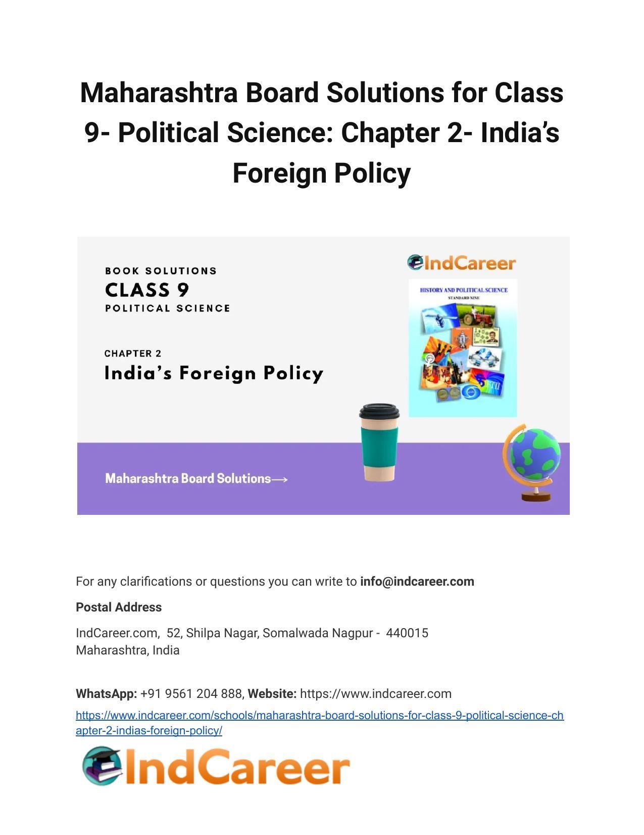Maharashtra Board Solutions for Class 9- Political Science: Chapter 2- India’s Foreign Policy - Page 1