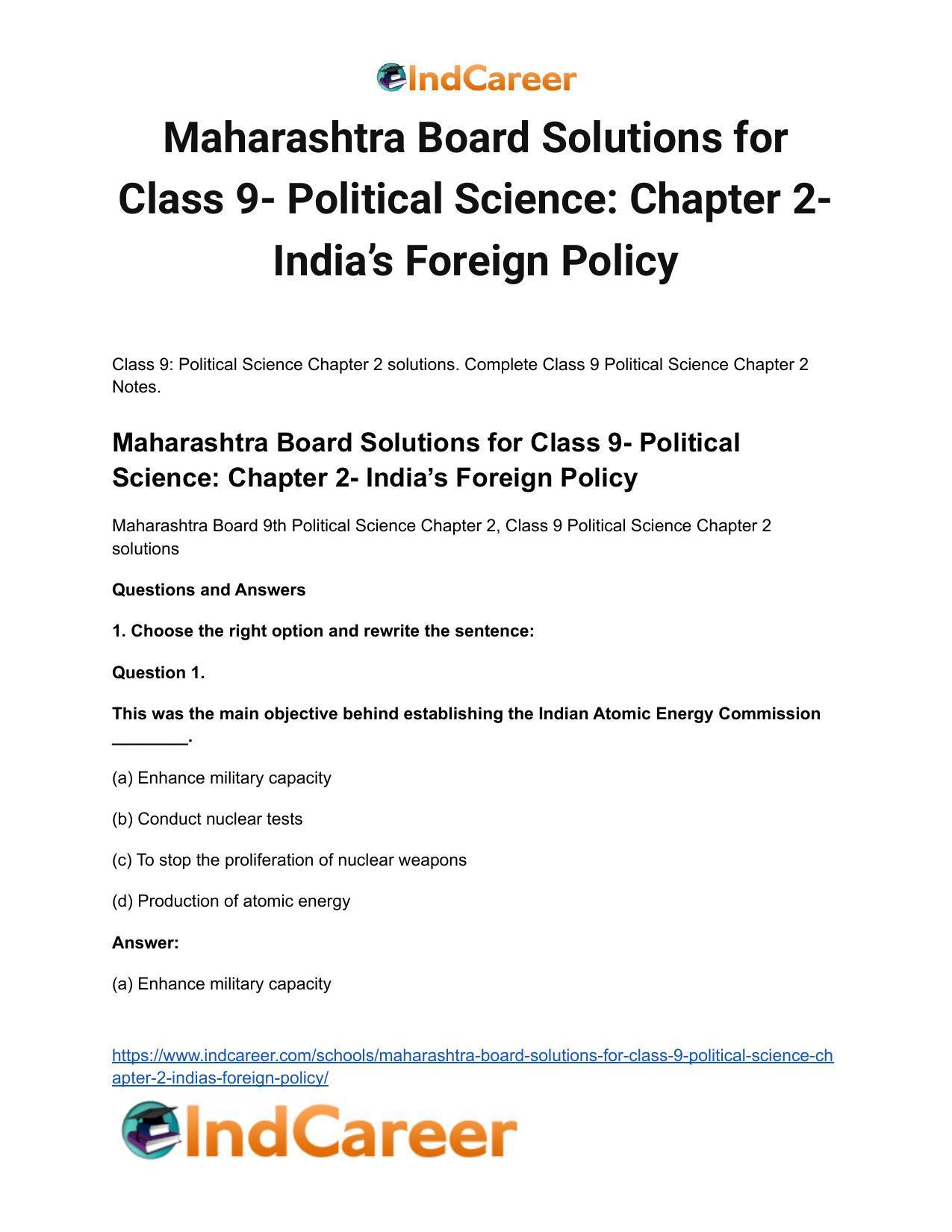 Maharashtra Board Solutions for Class 9- Political Science: Chapter 2- India’s Foreign Policy - Page 2