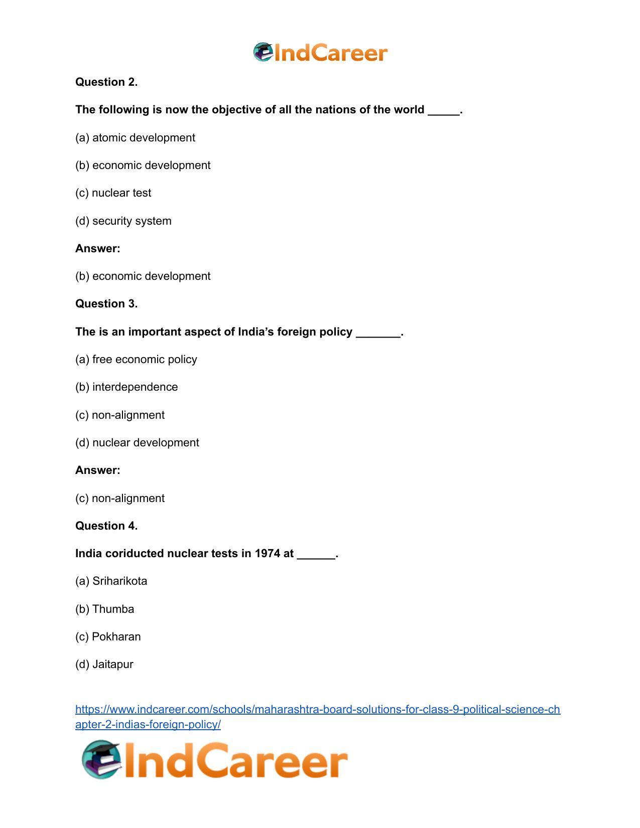 Maharashtra Board Solutions for Class 9- Political Science: Chapter 2- India’s Foreign Policy - Page 3