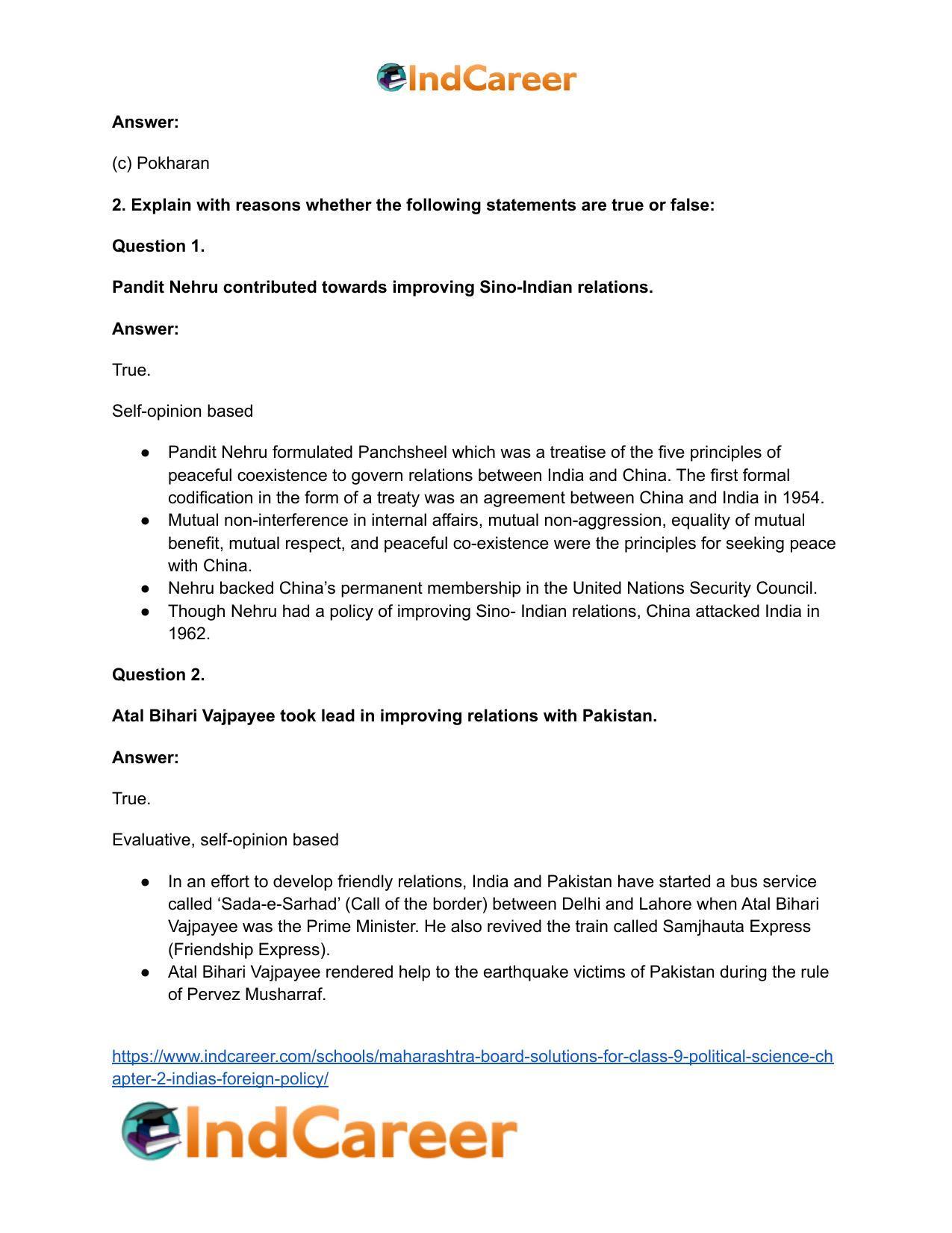 Maharashtra Board Solutions for Class 9- Political Science: Chapter 2- India’s Foreign Policy - Page 4