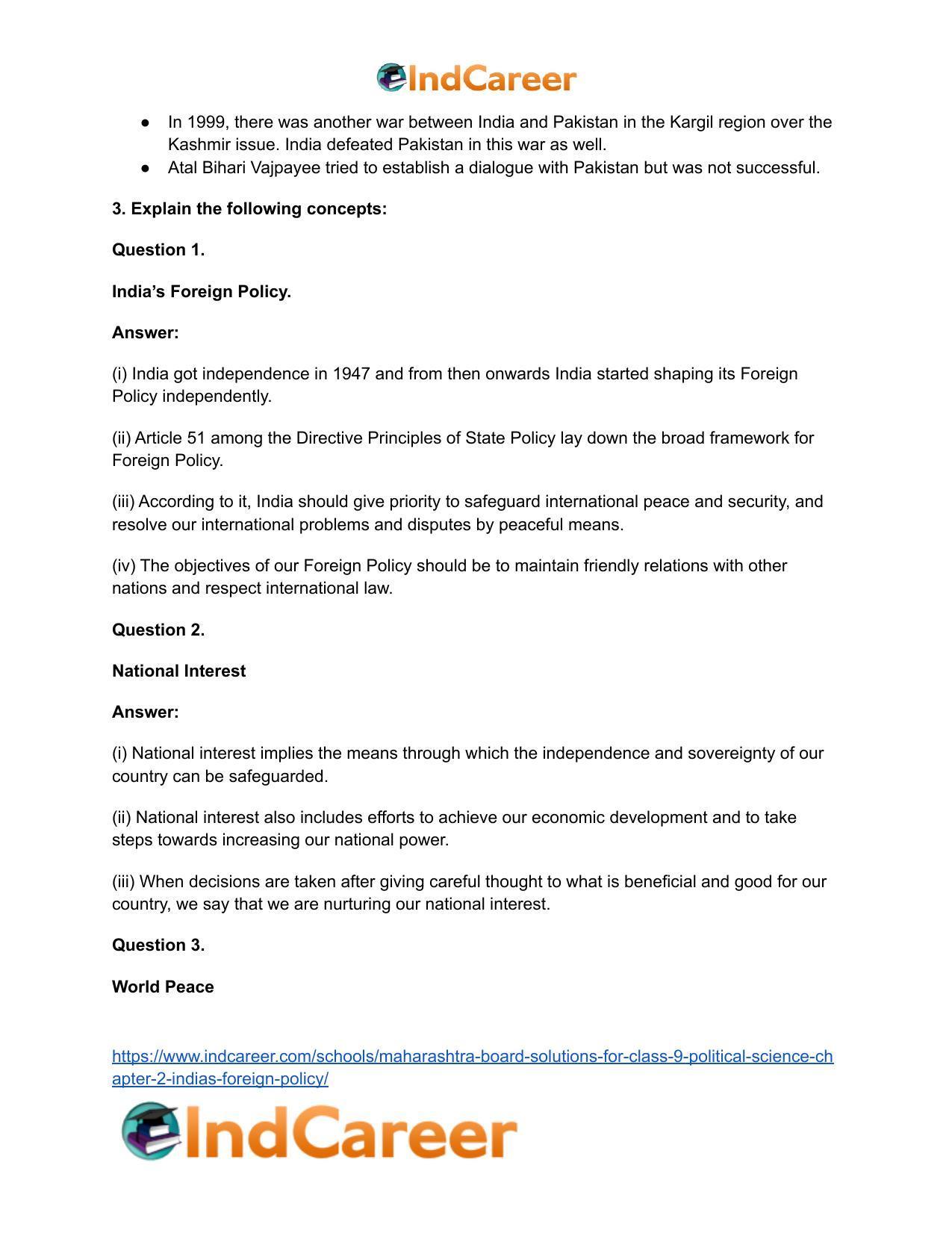 Maharashtra Board Solutions for Class 9- Political Science: Chapter 2- India’s Foreign Policy - Page 5