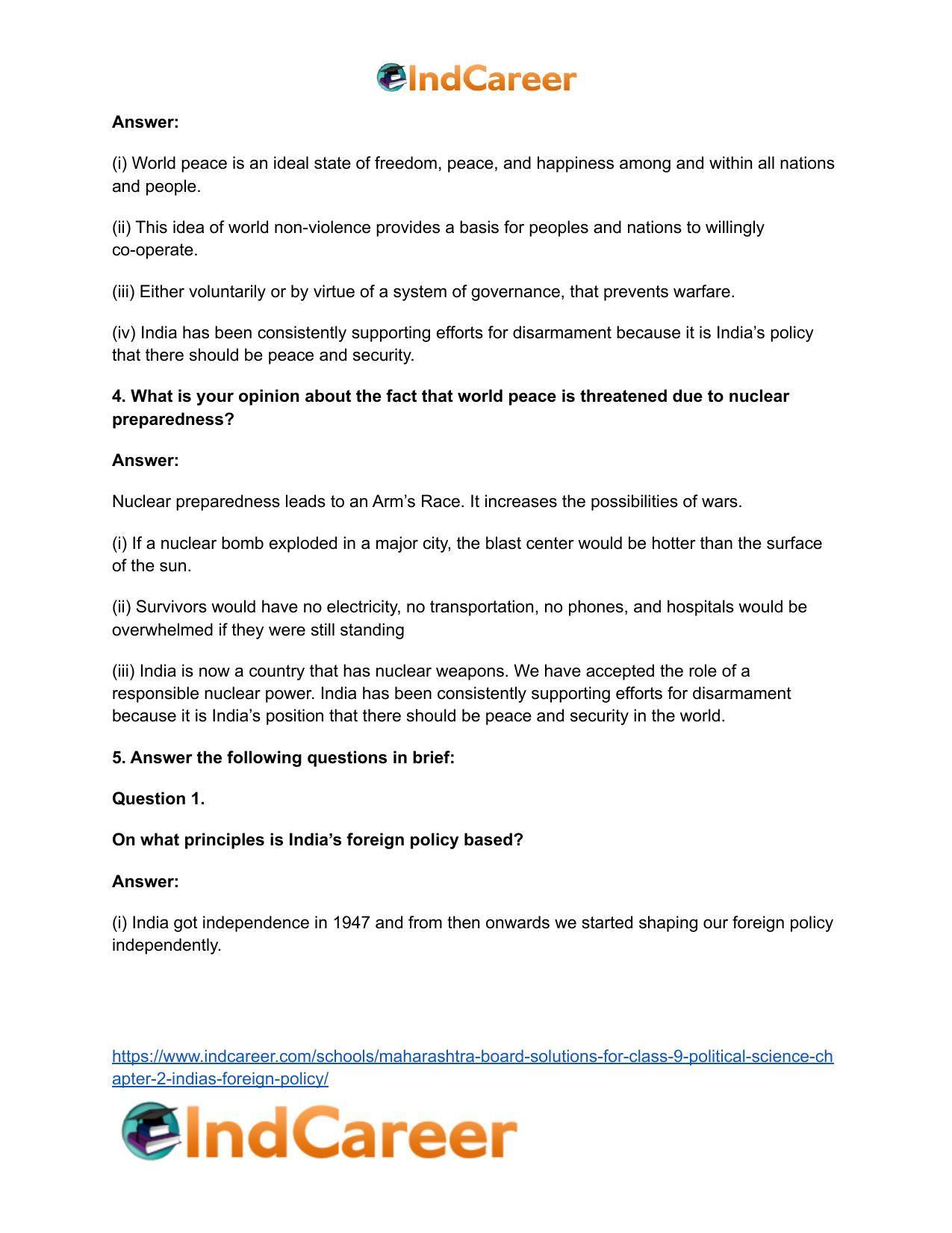 Maharashtra Board Solutions for Class 9- Political Science: Chapter 2- India’s Foreign Policy - Page 6