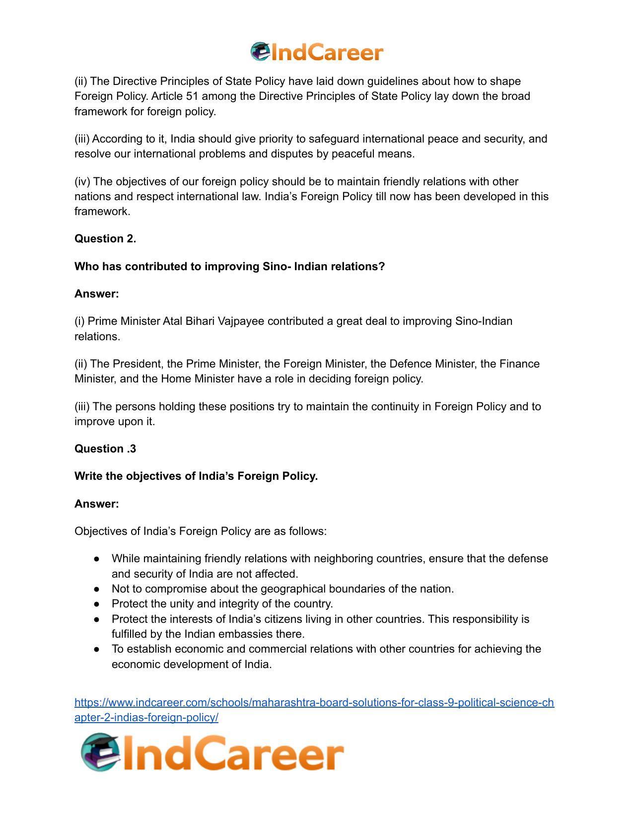 Maharashtra Board Solutions for Class 9- Political Science: Chapter 2- India’s Foreign Policy - Page 7